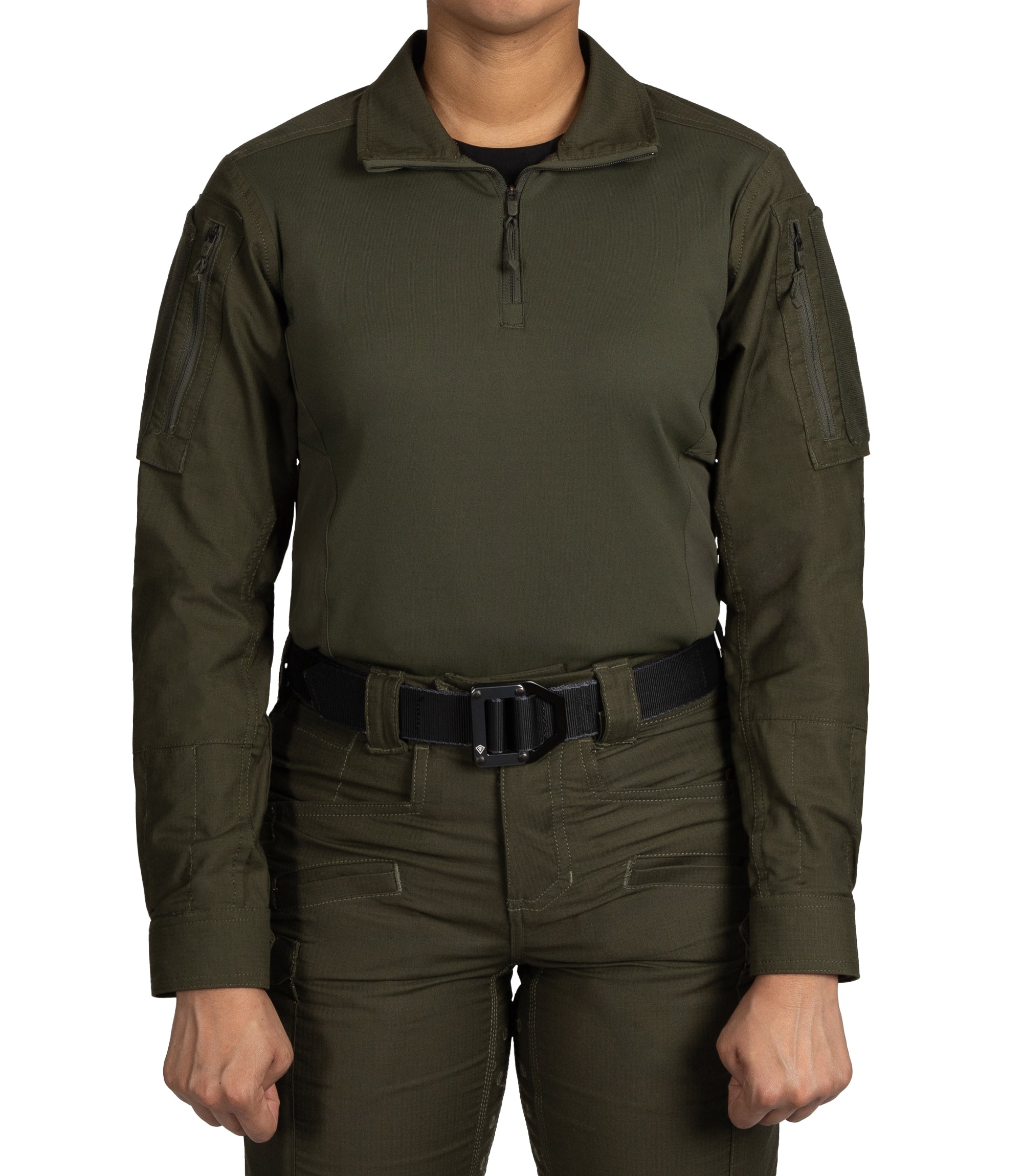 Front of Women's Defender Shirt in OD Green |color_od green