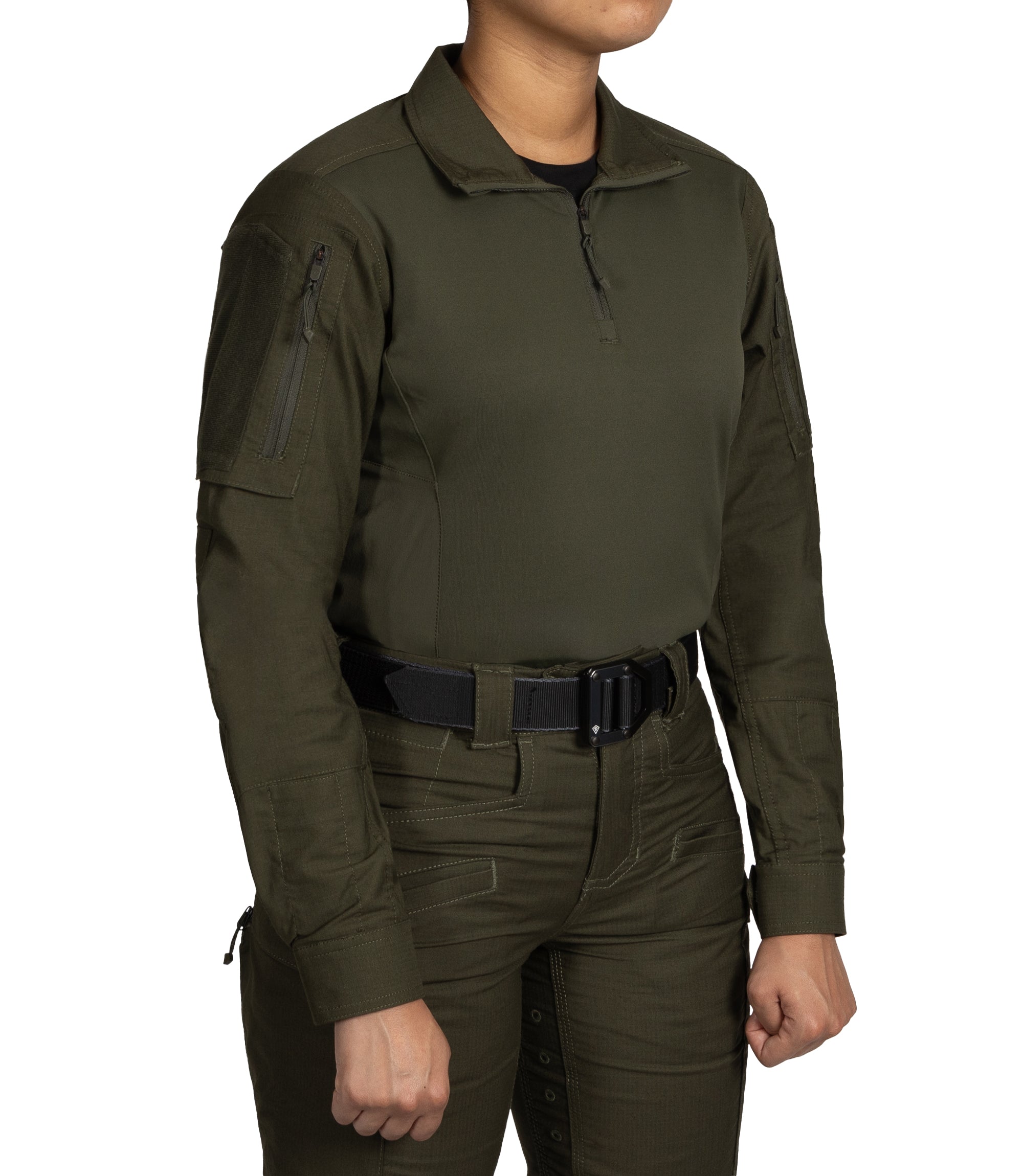 Side of Women's Defender Shirt in OD Green |color_od green