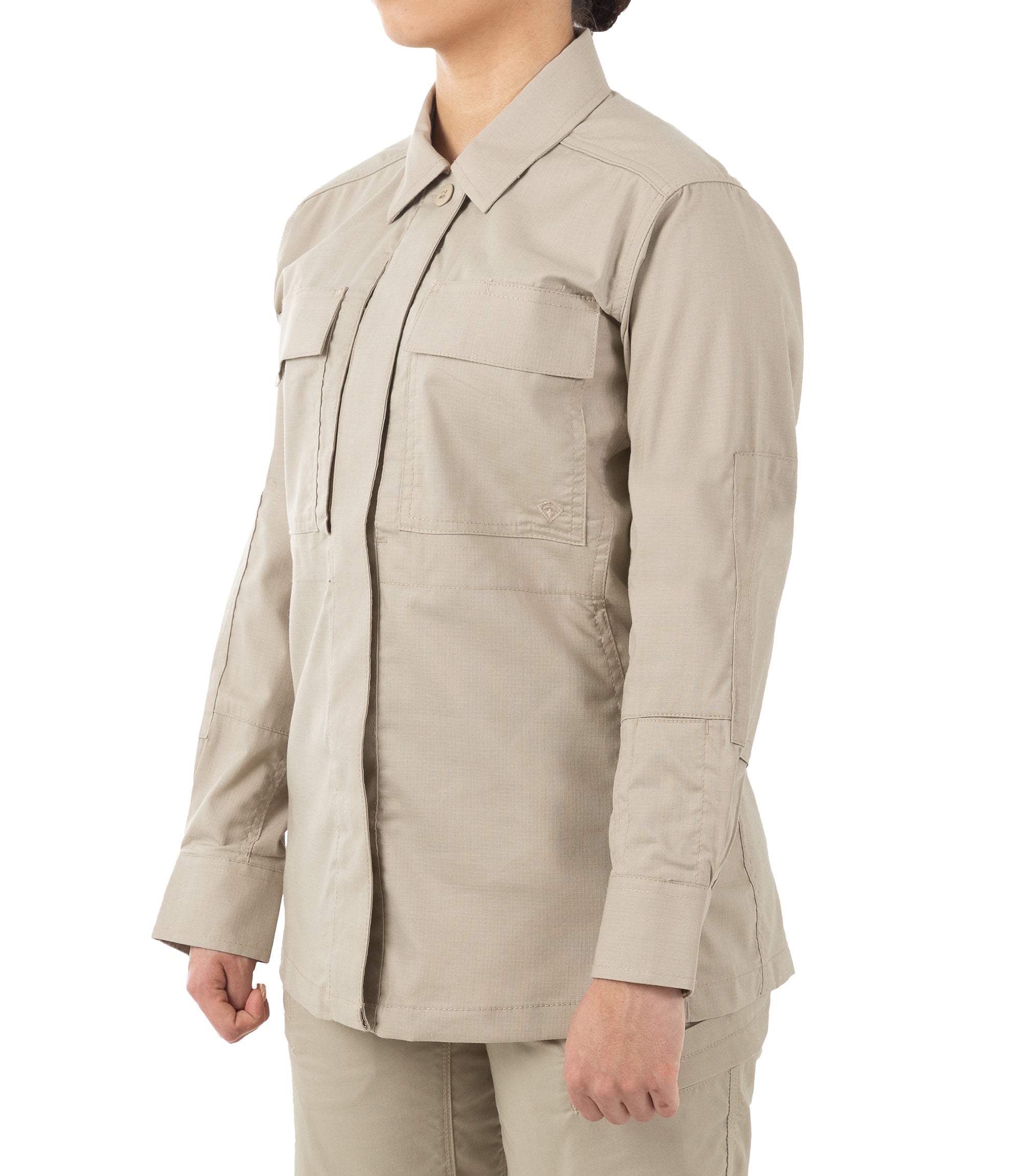 Side of Women's V2 BDU Long Sleeve Shirt in Khaki |color_khaki