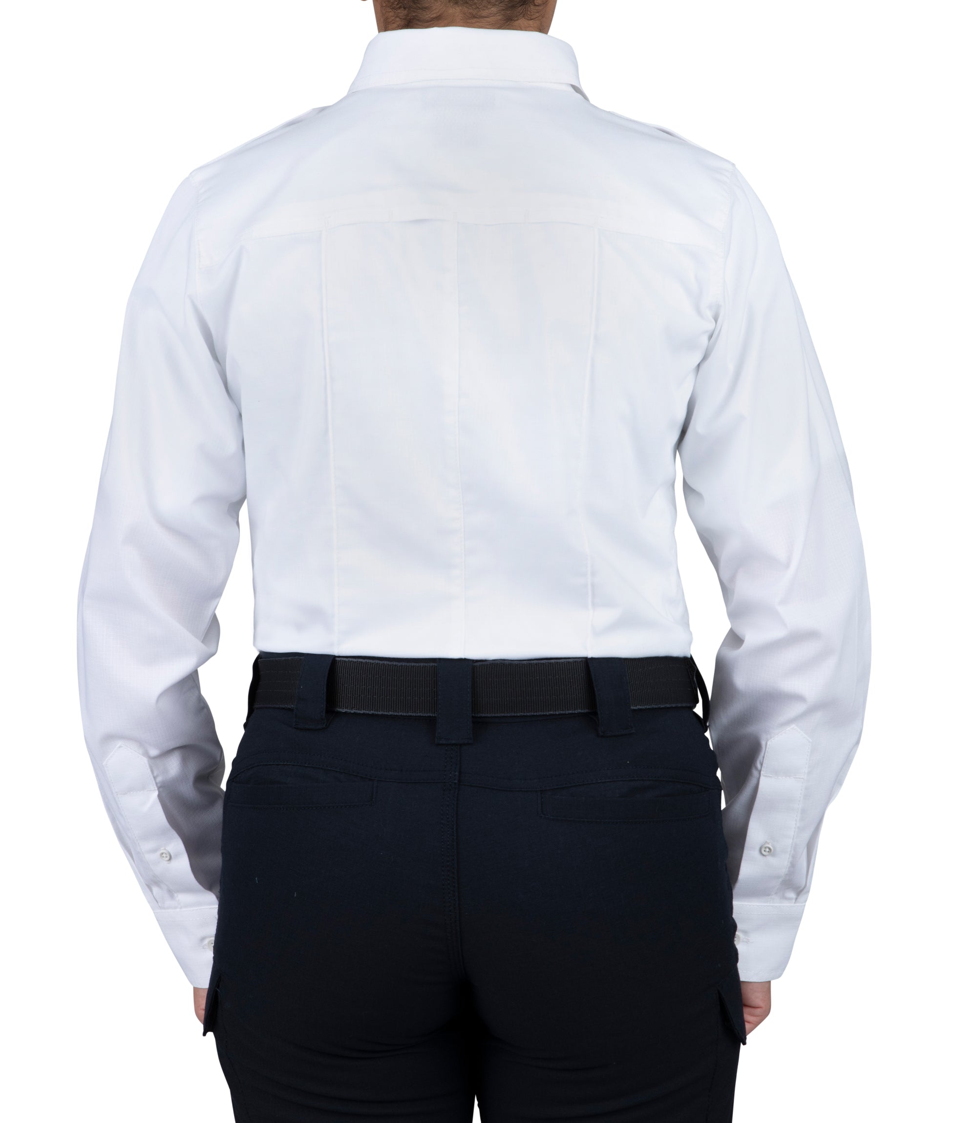 Back of Women's Pro Duty Uniform Shirt in White |color_white