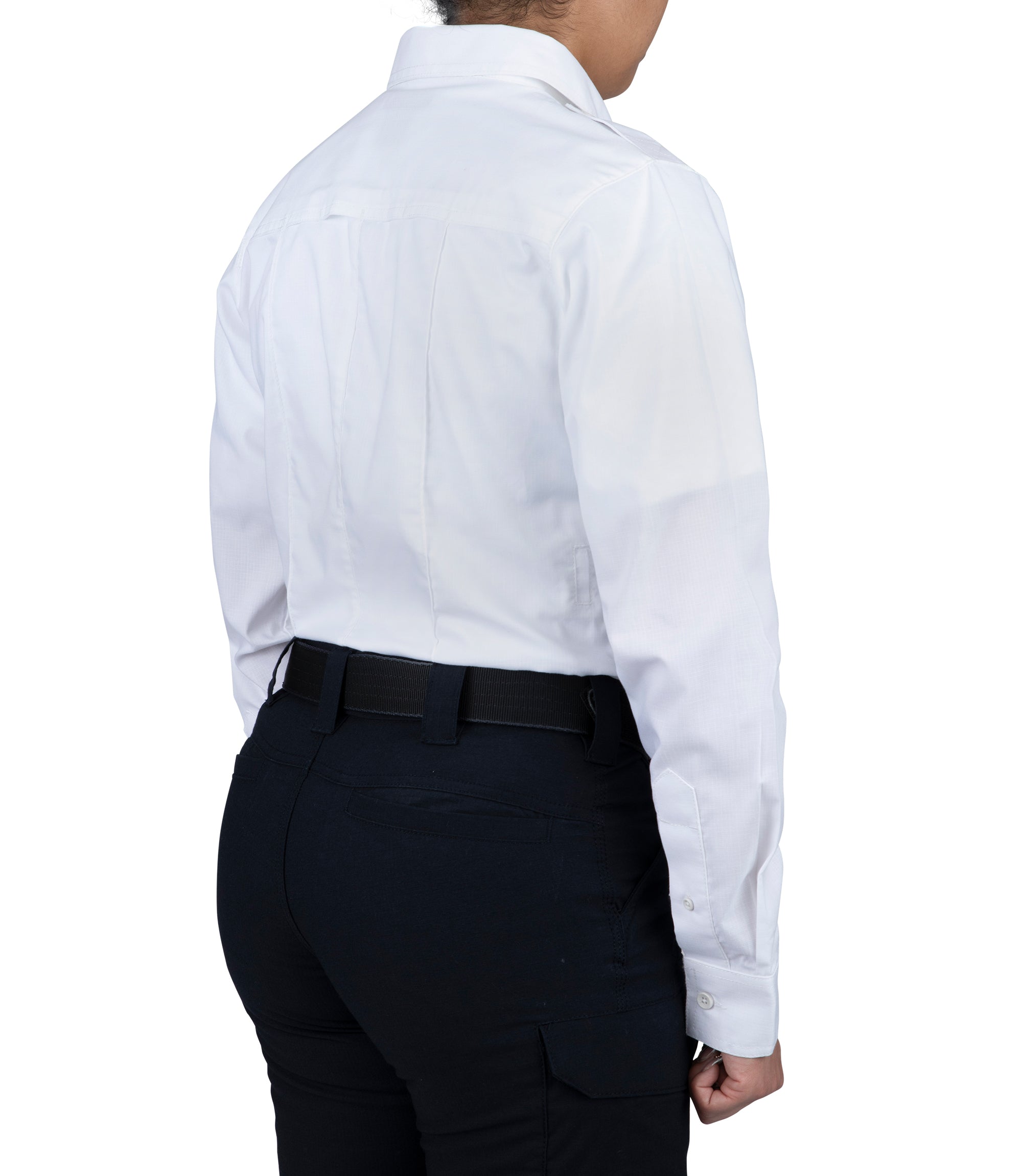 Side of Women's Pro Duty Uniform Shirt in White |color_white