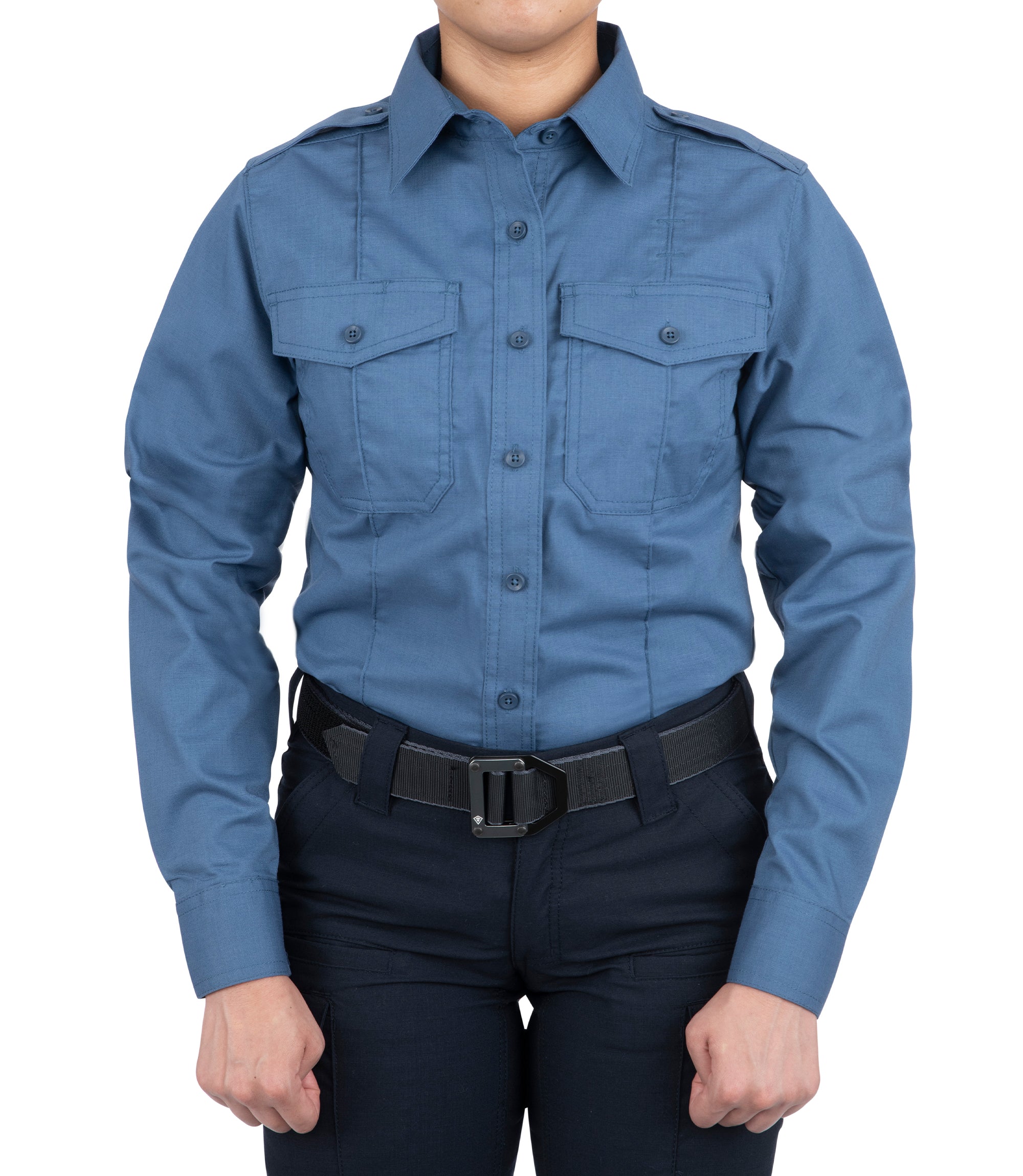 Front of Women's Pro Duty Uniform Shirt in French Blue |color_french blue
