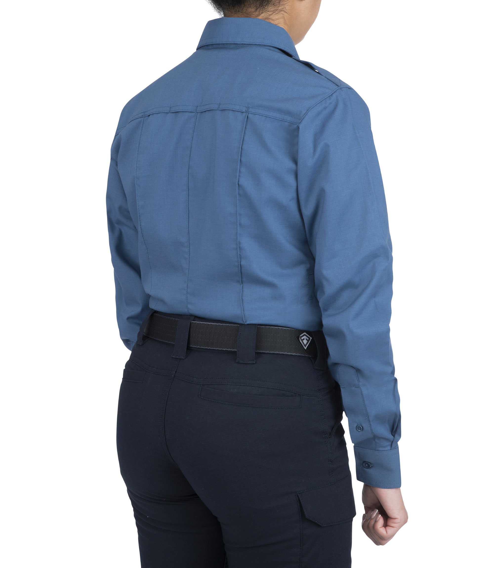 Side of Women's Pro Duty Uniform Shirt in French Blue |color_french blue