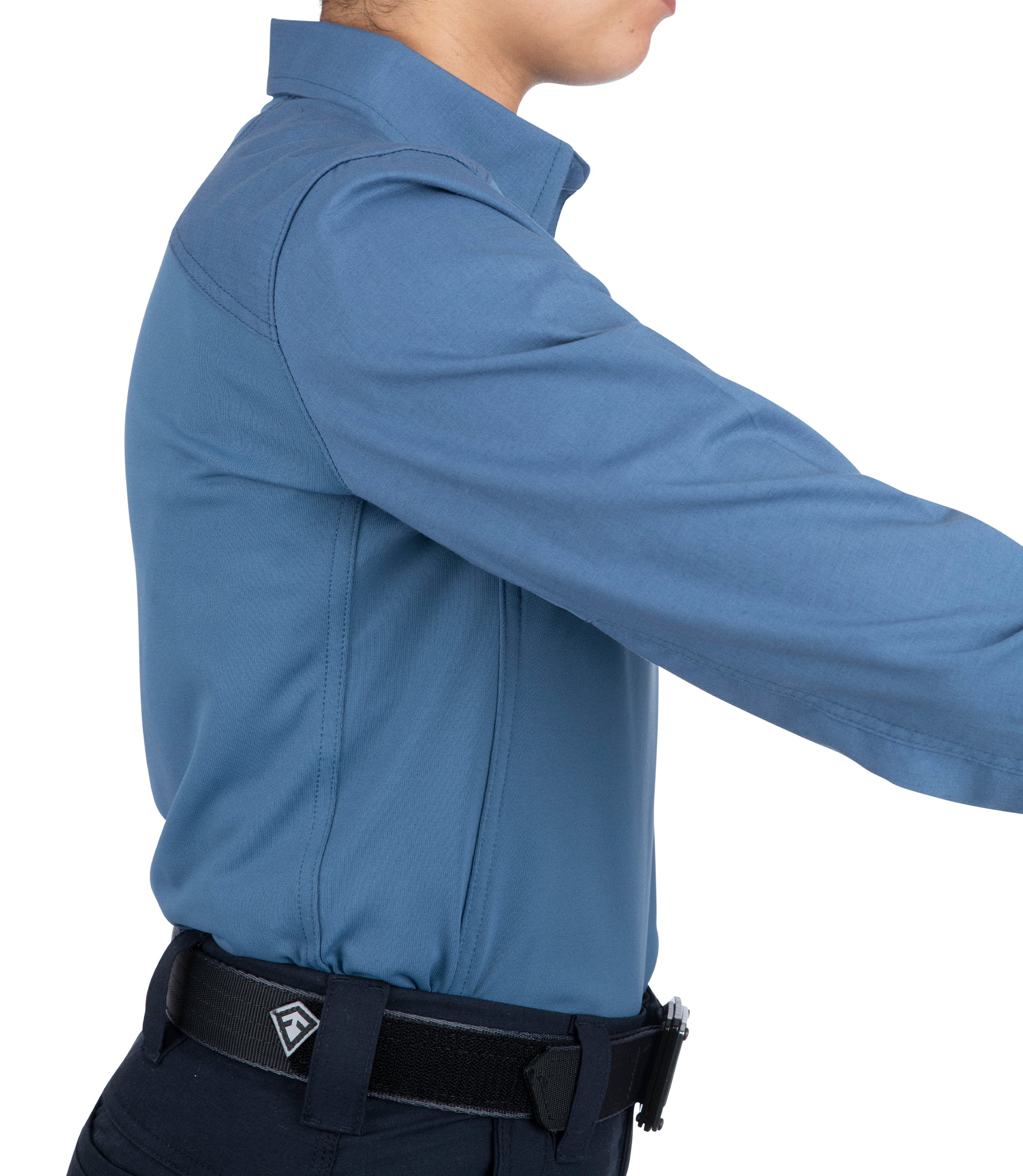 Side arm extended down of Women's V2 Pro Performance Shirt in French Blue |color_french blue