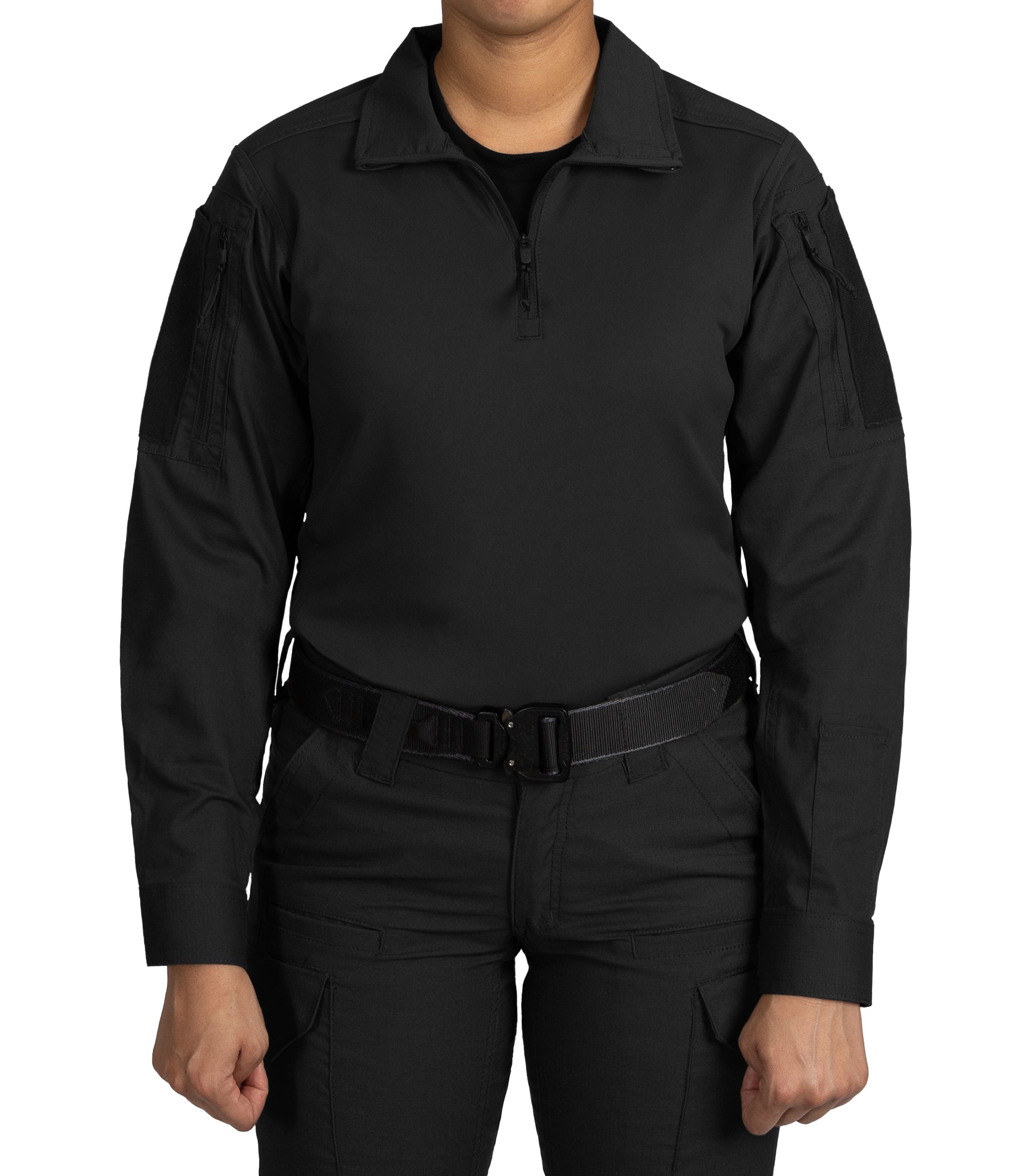 Front of Women's V2 Responder Shirt in Black |color_black