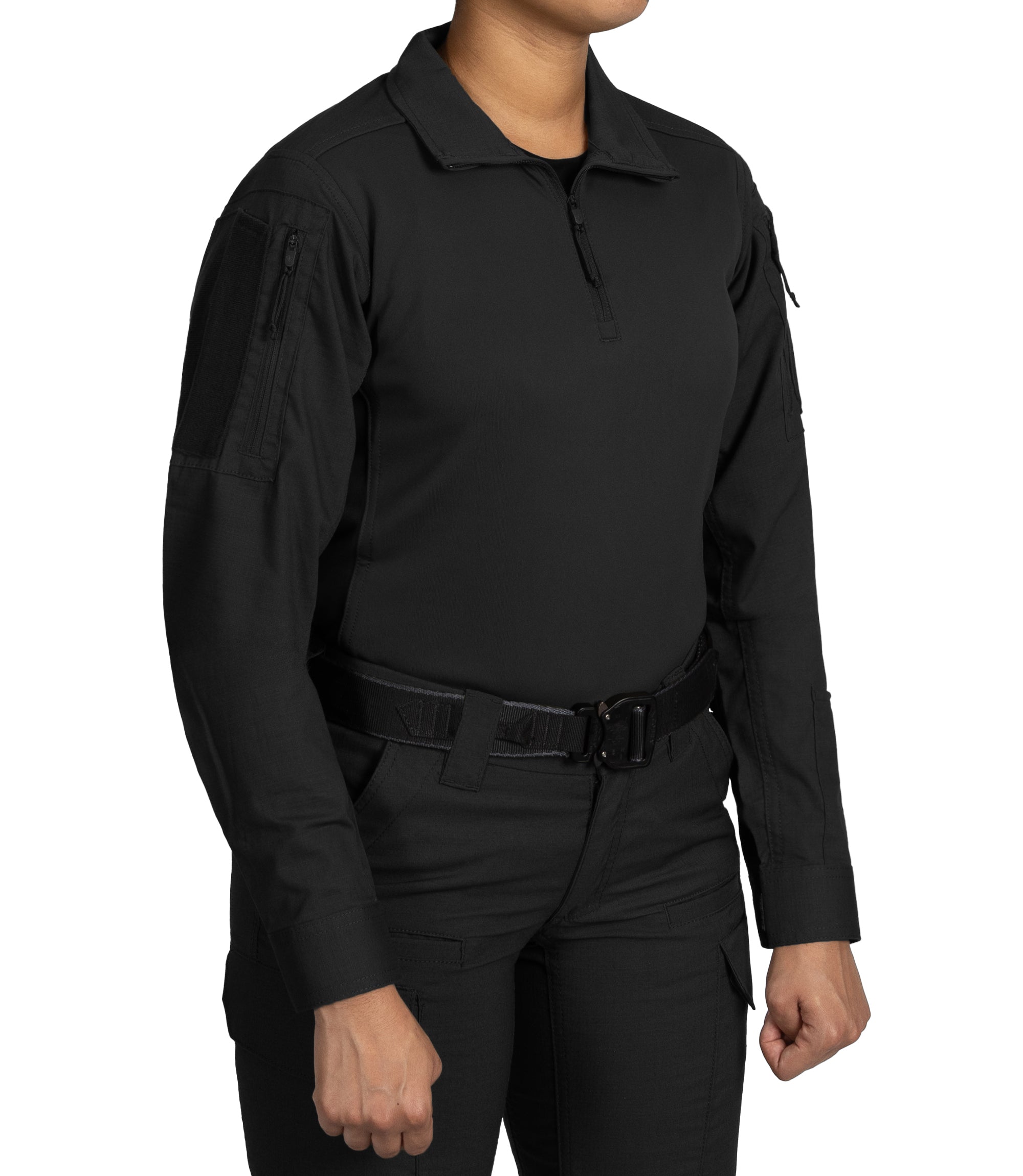 Side of Women's V2 Responder Shirt in Black |color_black