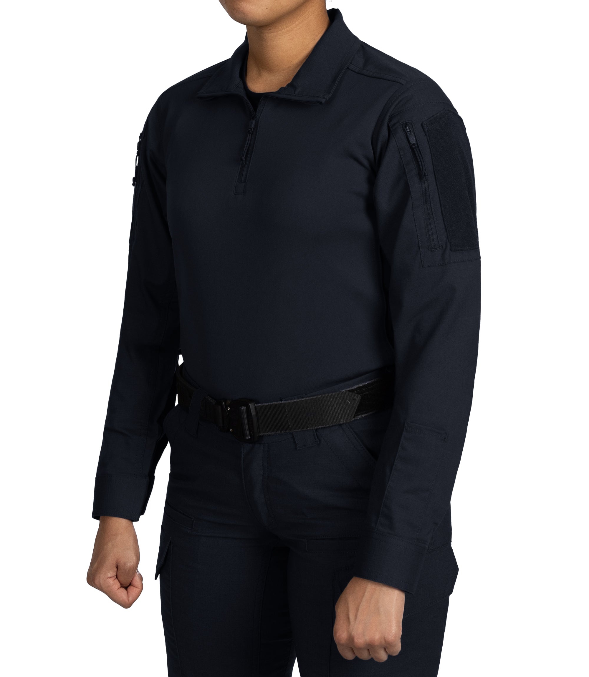 Side of Women's V2 Responder Shirt in Midnight Navy |color_midnight navy