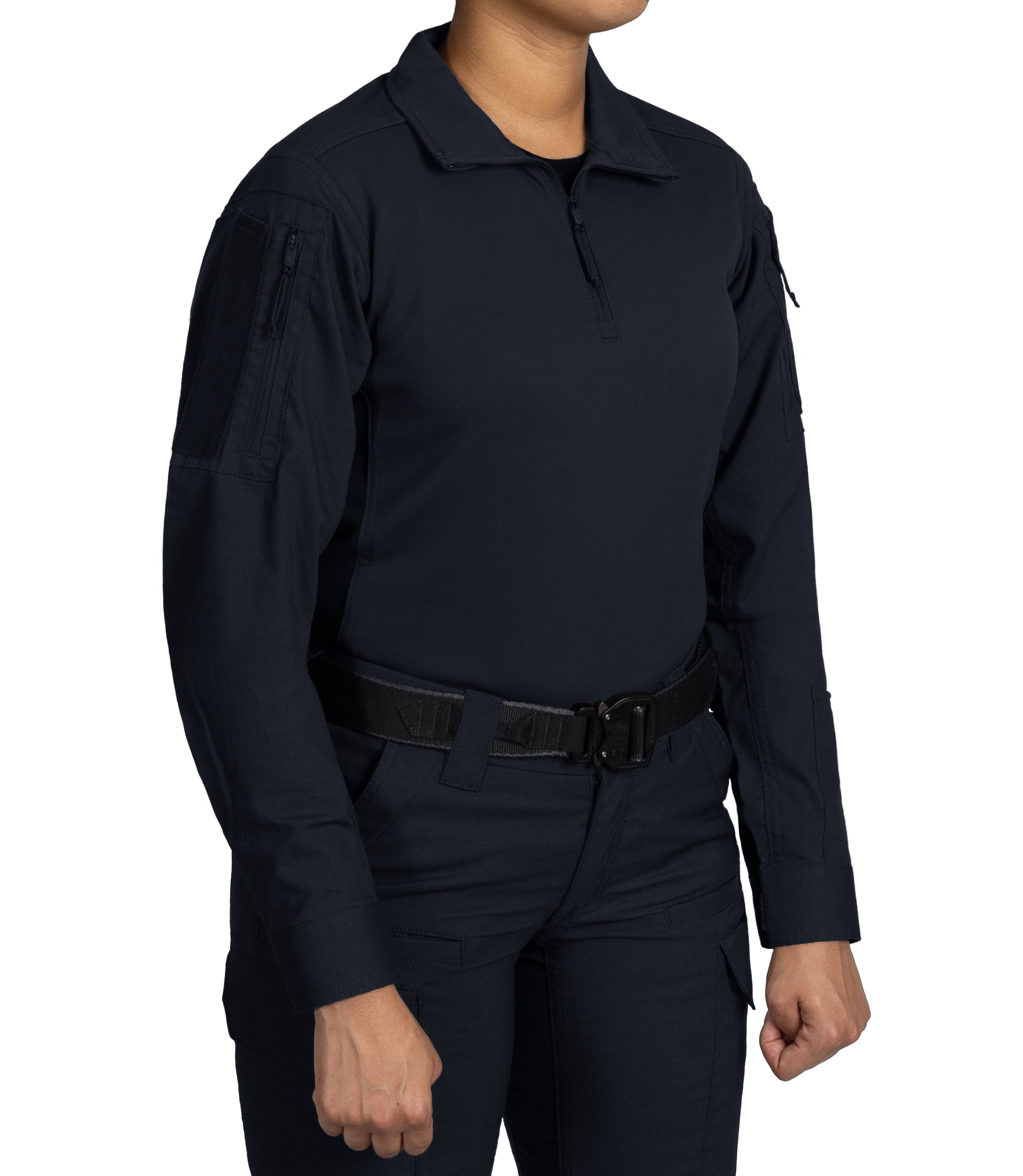 Side of Women's V2 Responder Shirt in Midnight Navy |color_midnight navy