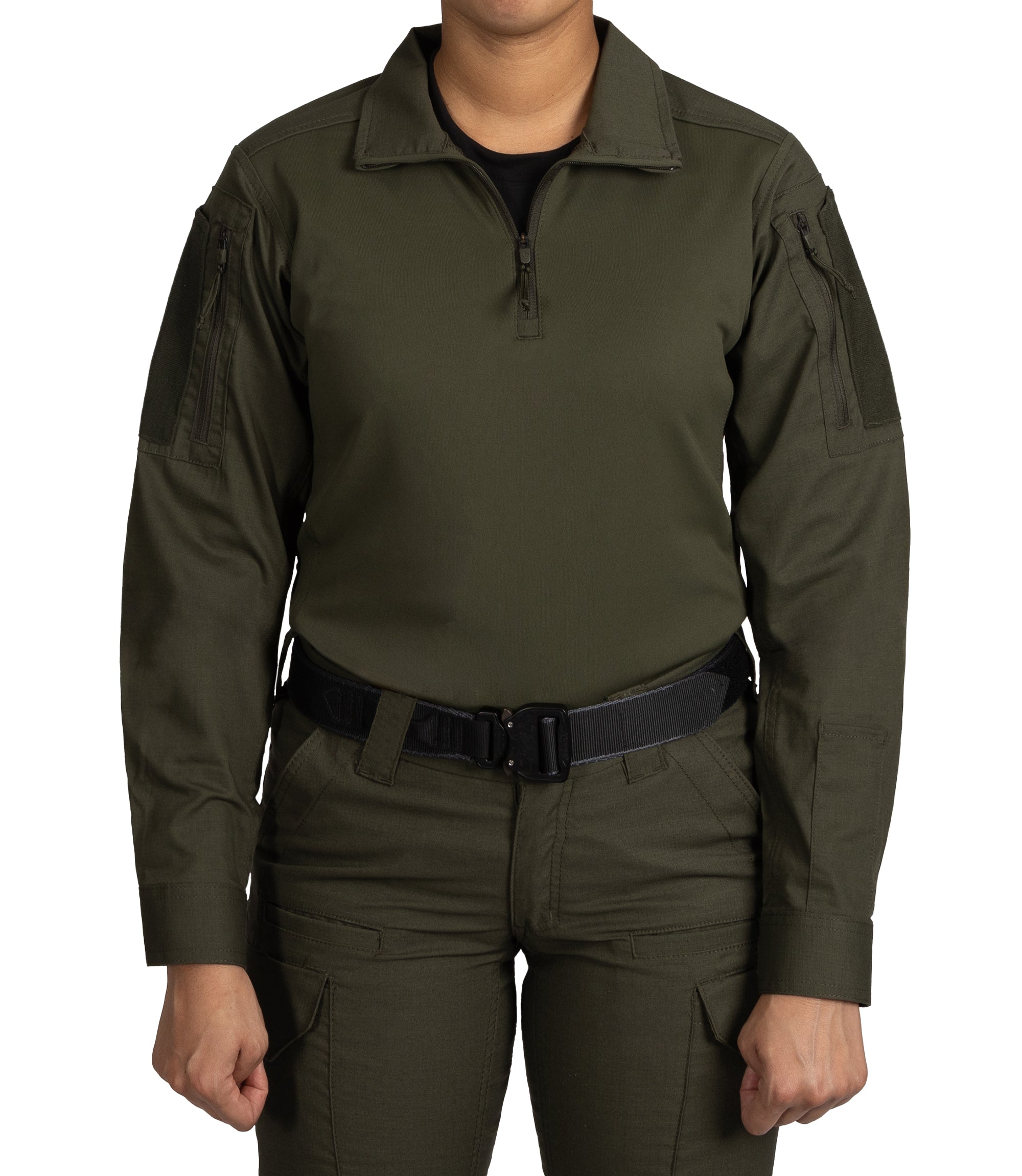 Front of Women's V2 Responder Shirt in OD Green |color_od green