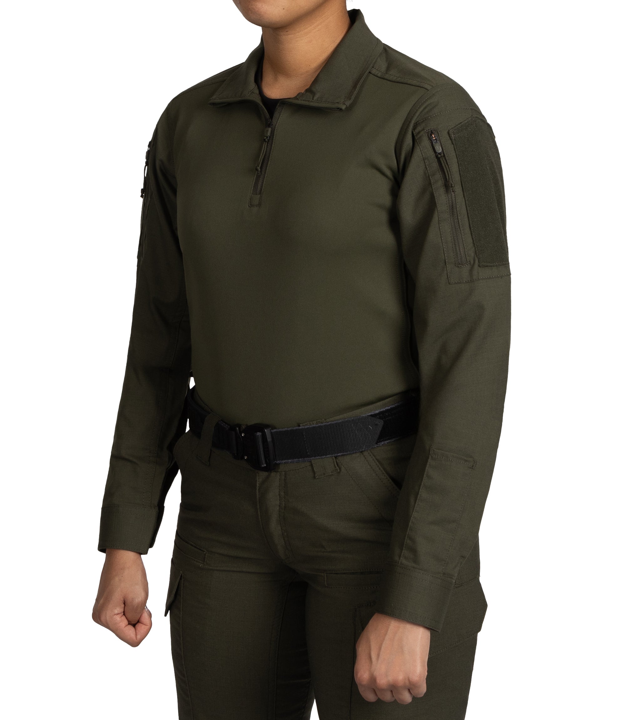 Side of Women's V2 Responder Shirt in OD Green |color_od green
