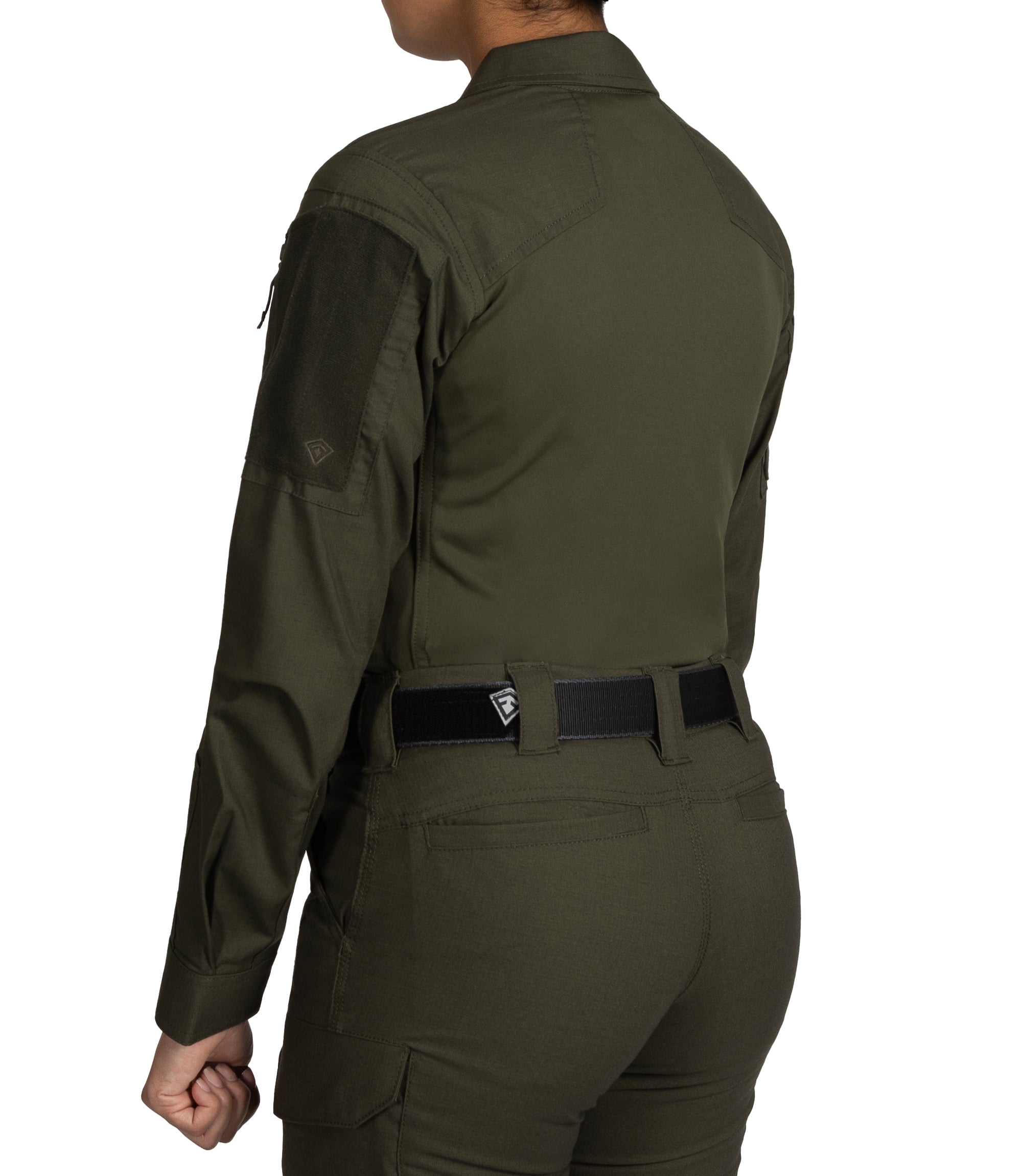 Side of Women's V2 Responder Shirt in OD Green |color_od green