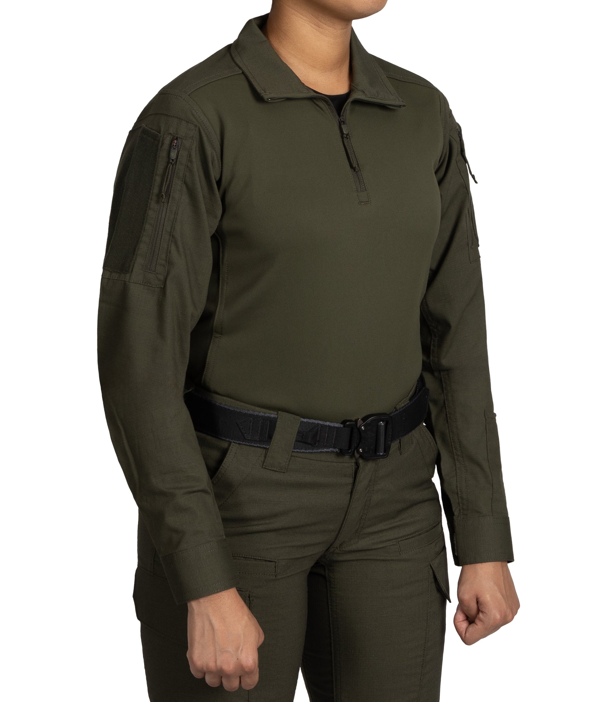 Side of Women's V2 Responder Shirt in OD Green |color_od green