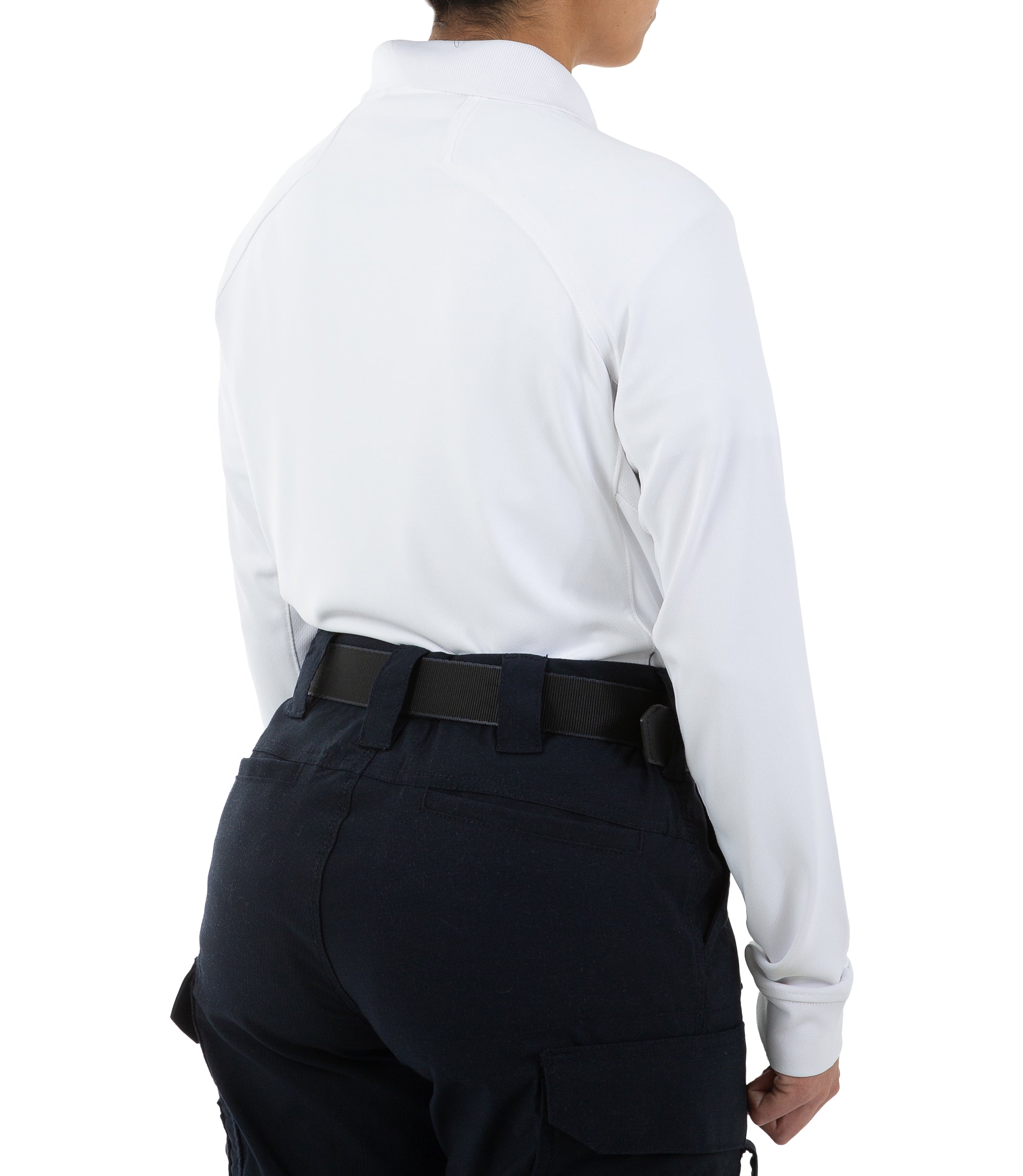 Side of Women's Performance Long Sleeve Polo in White |color_white