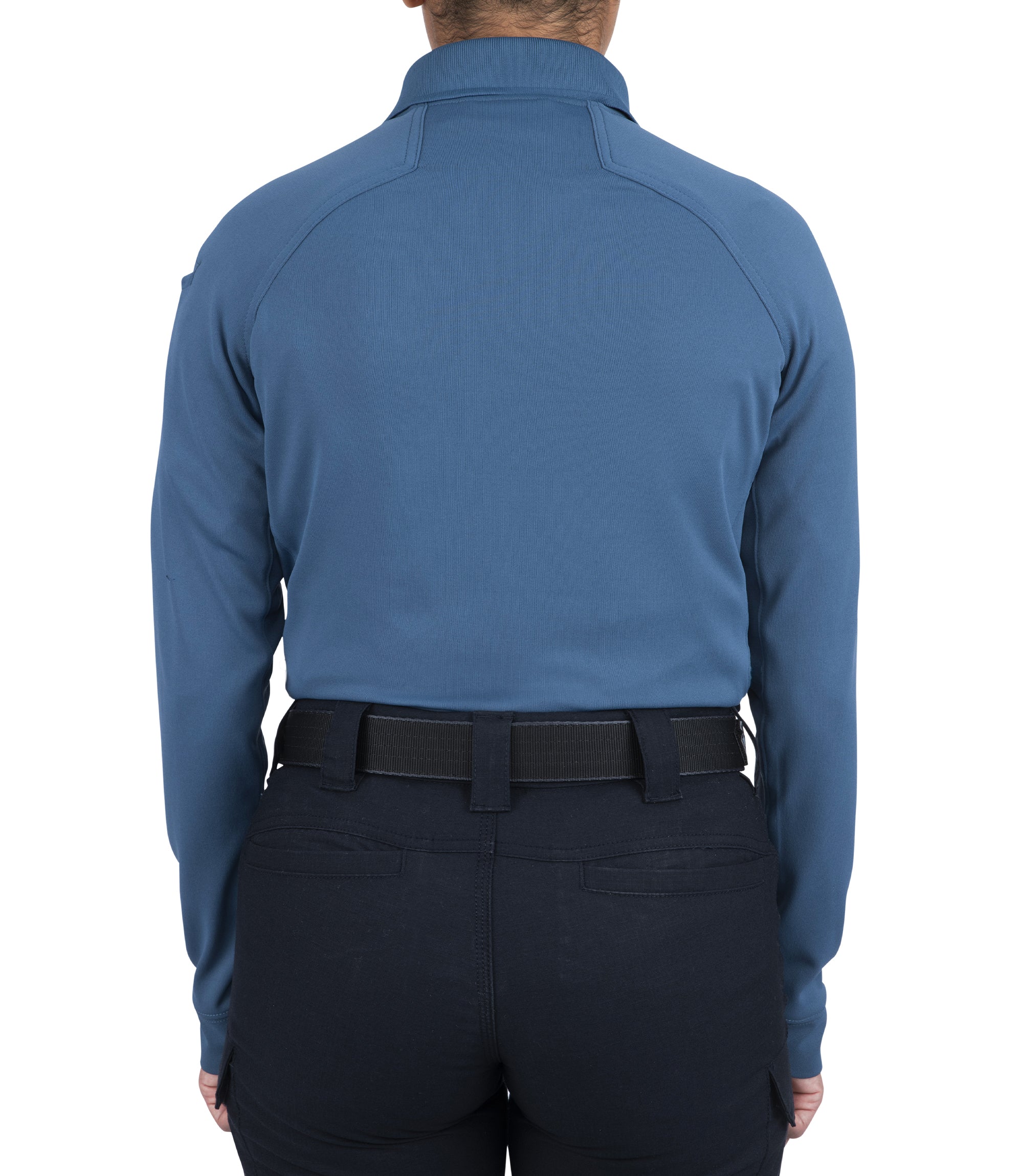 Back of Women's Performance Long Sleeve Polo in French Blue |color_french blue