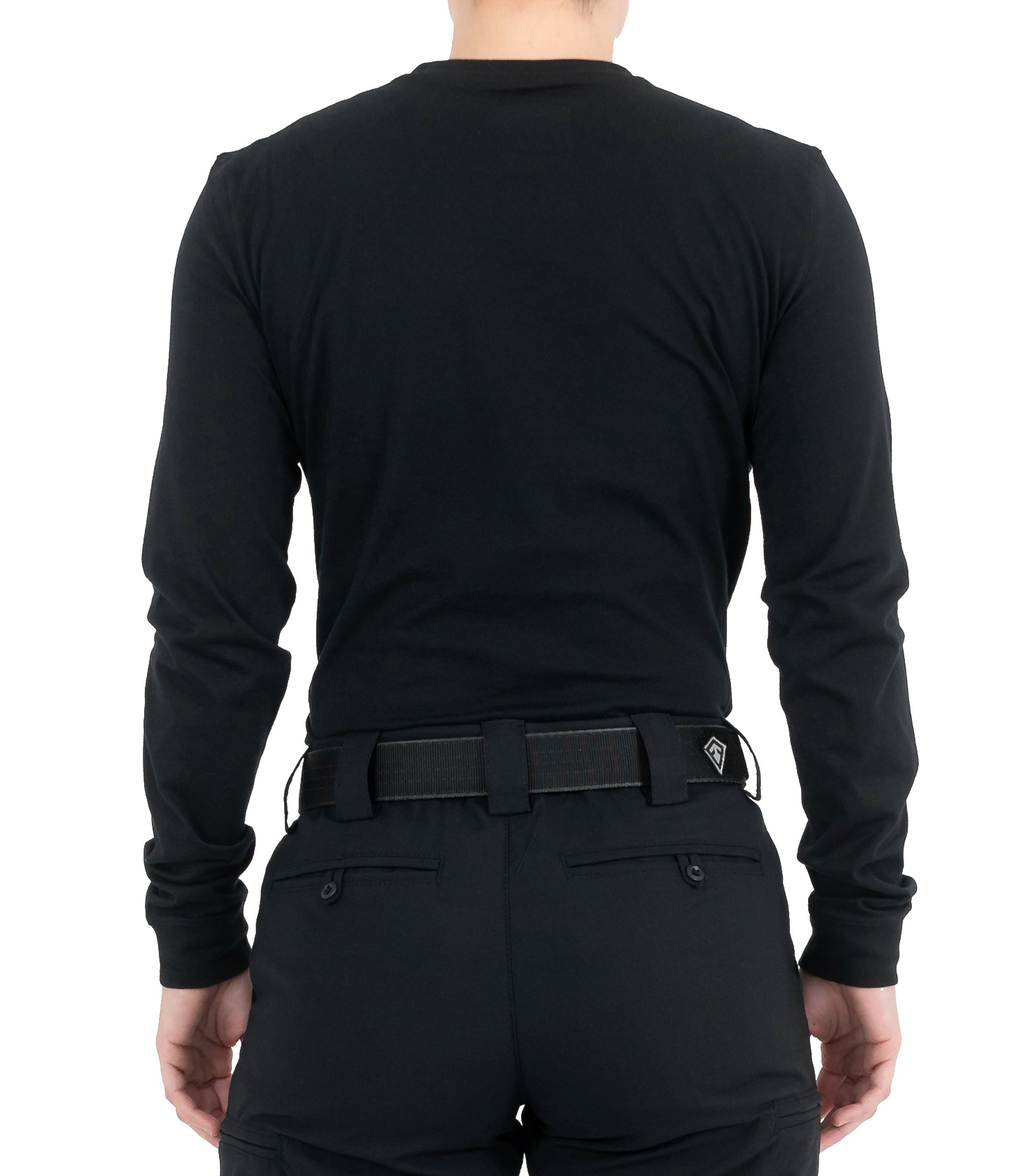 Back view of Women's Tactix Cotton Long Sleeve T-Shirt in Black |color_black
