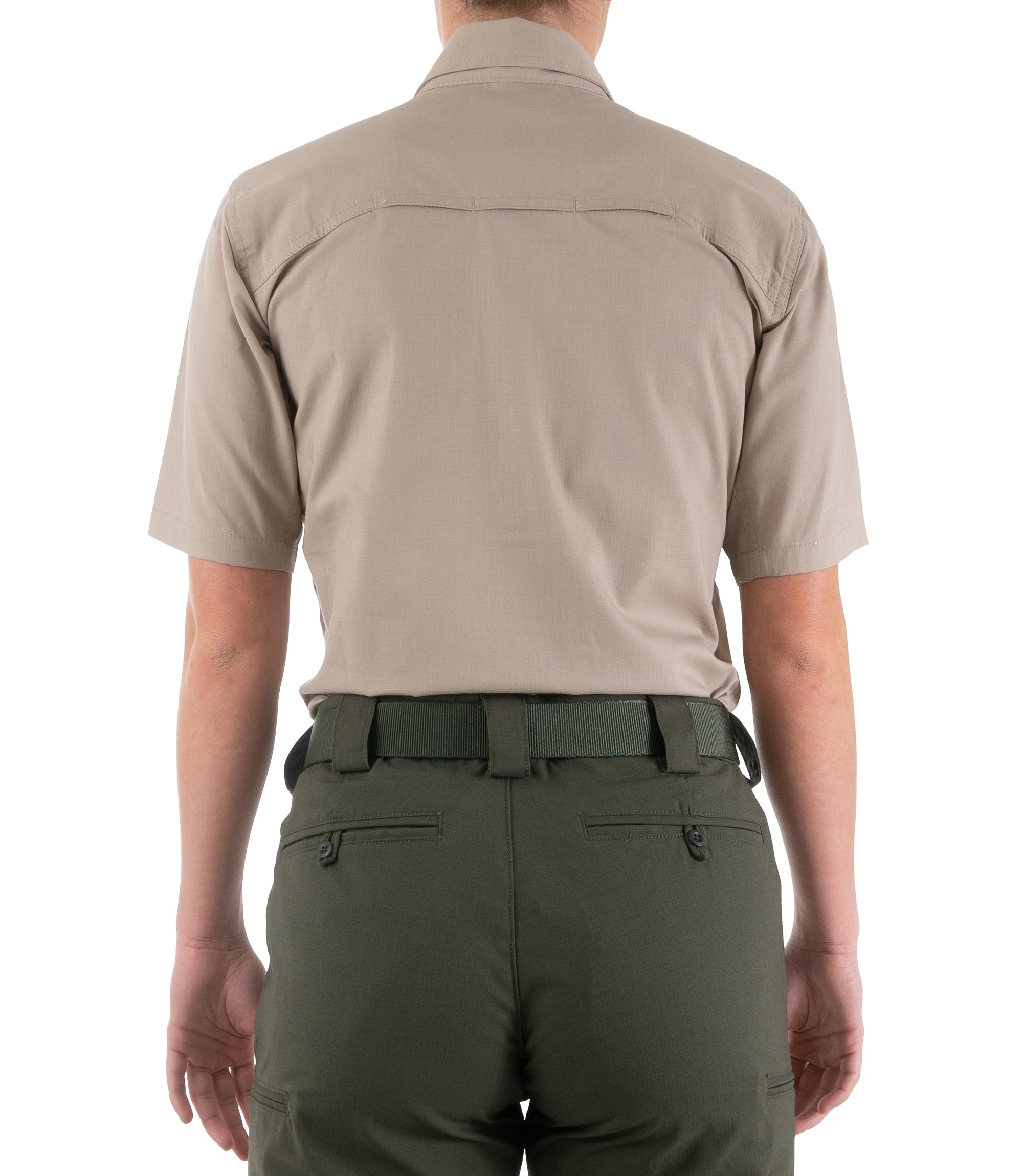 Back of Women's V2 BDU Short Sleeve Shirt in Khaki |color_khaki