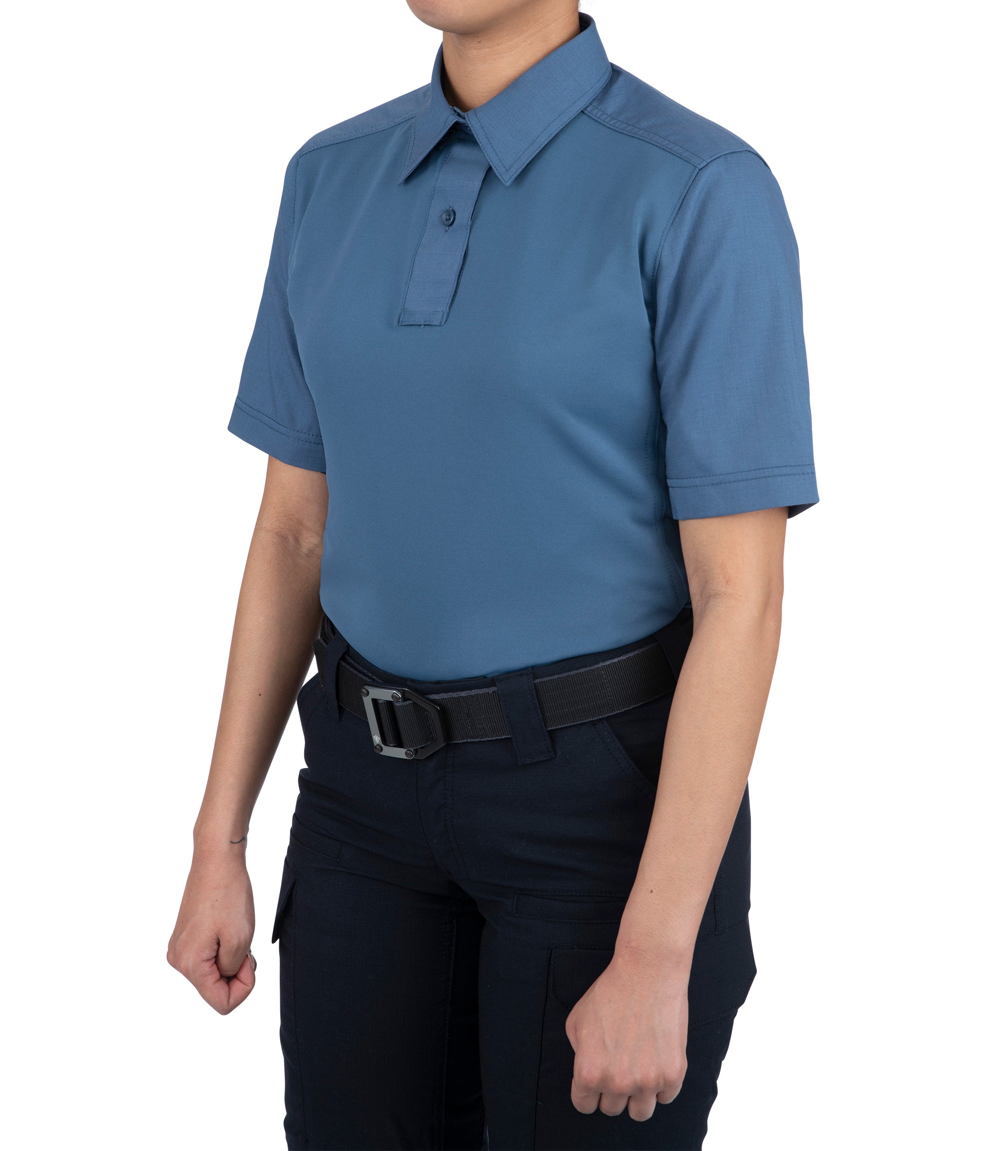 Side of Women's V2 Pro Performance Short Sleeve Shirt in French Blue |color_french blue