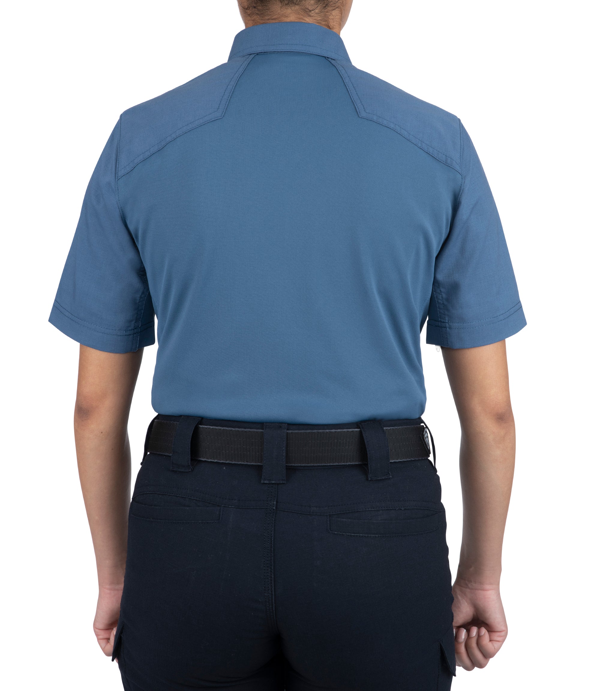 Back of Women's V2 Pro Performance Short Sleeve Shirt in French Blue |color_french blue