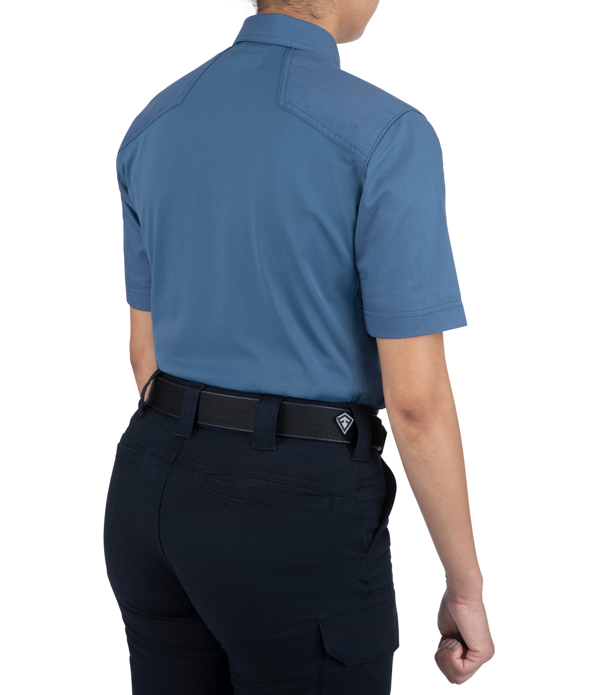 Side of Women's V2 Pro Performance Short Sleeve Shirt in French Blue |color_french blue