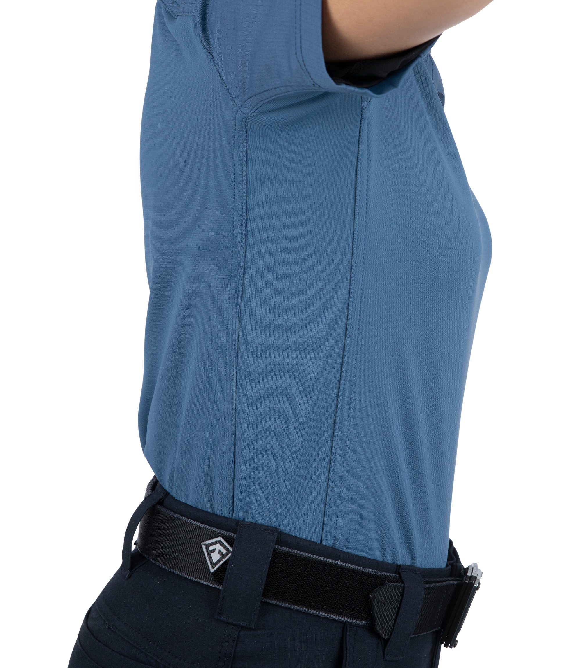 Side arm extended up of Women's V2 Pro Performance Short Sleeve Shirt in French Blue |color_french blue