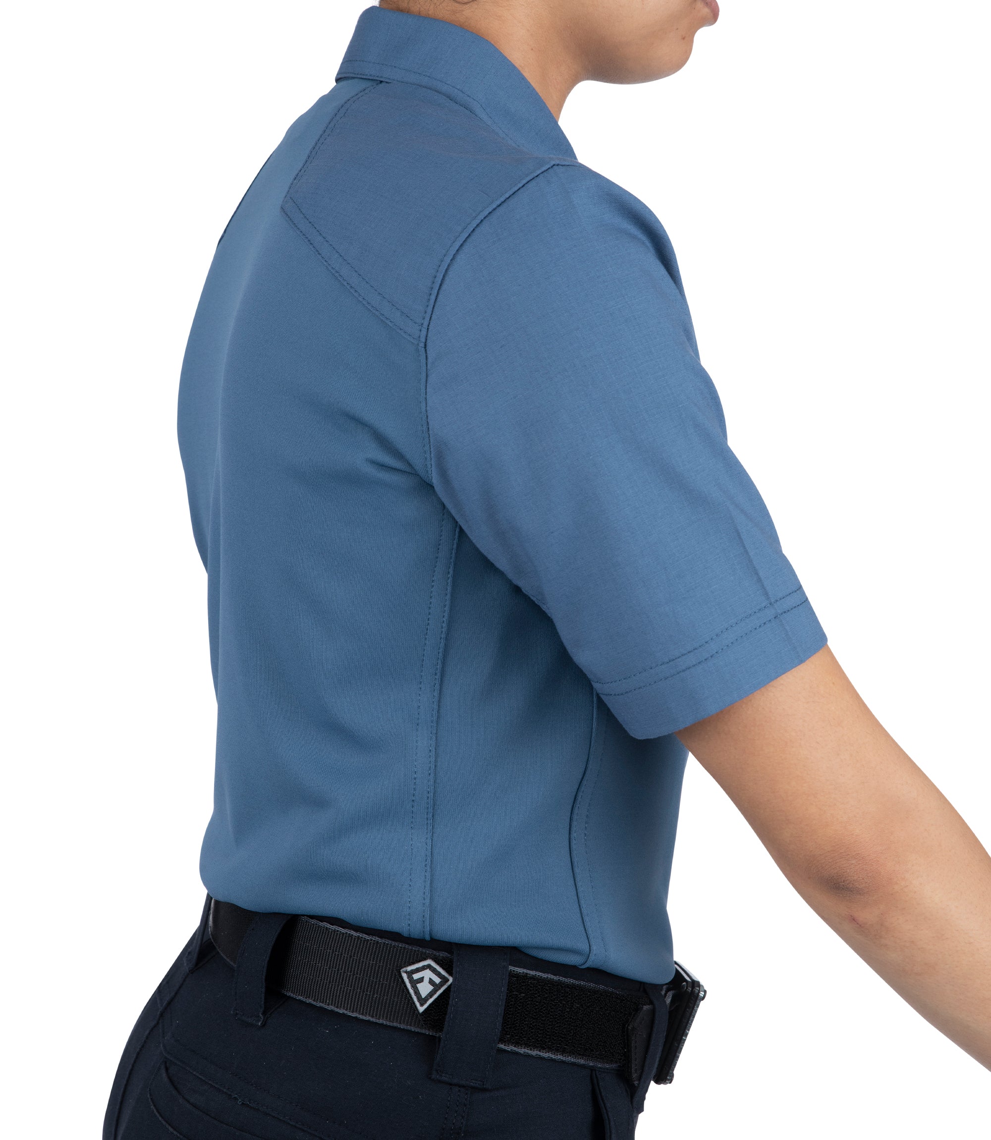 Side arm extended down of Women's V2 Pro Performance Short Sleeve Shirt in French Blue |color_french blue