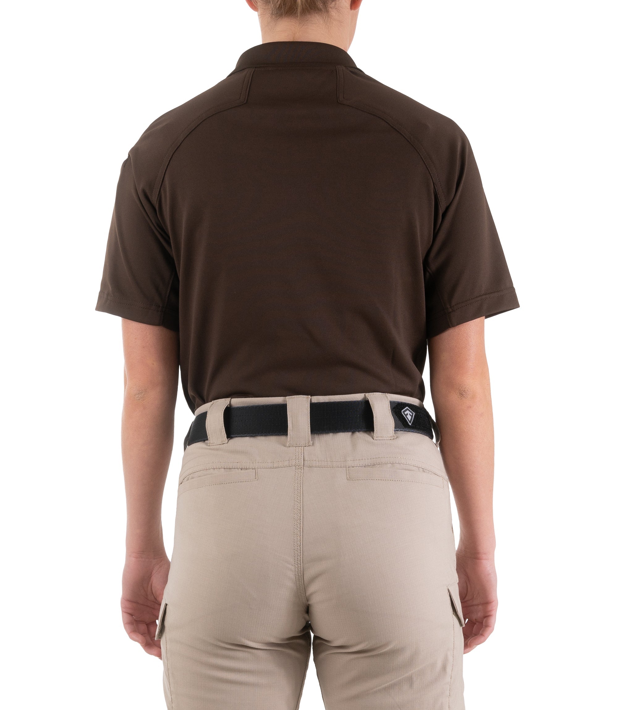 Back of Women's Performance Short Sleeve Polo in Kodiak Brown |color_kodiak brown