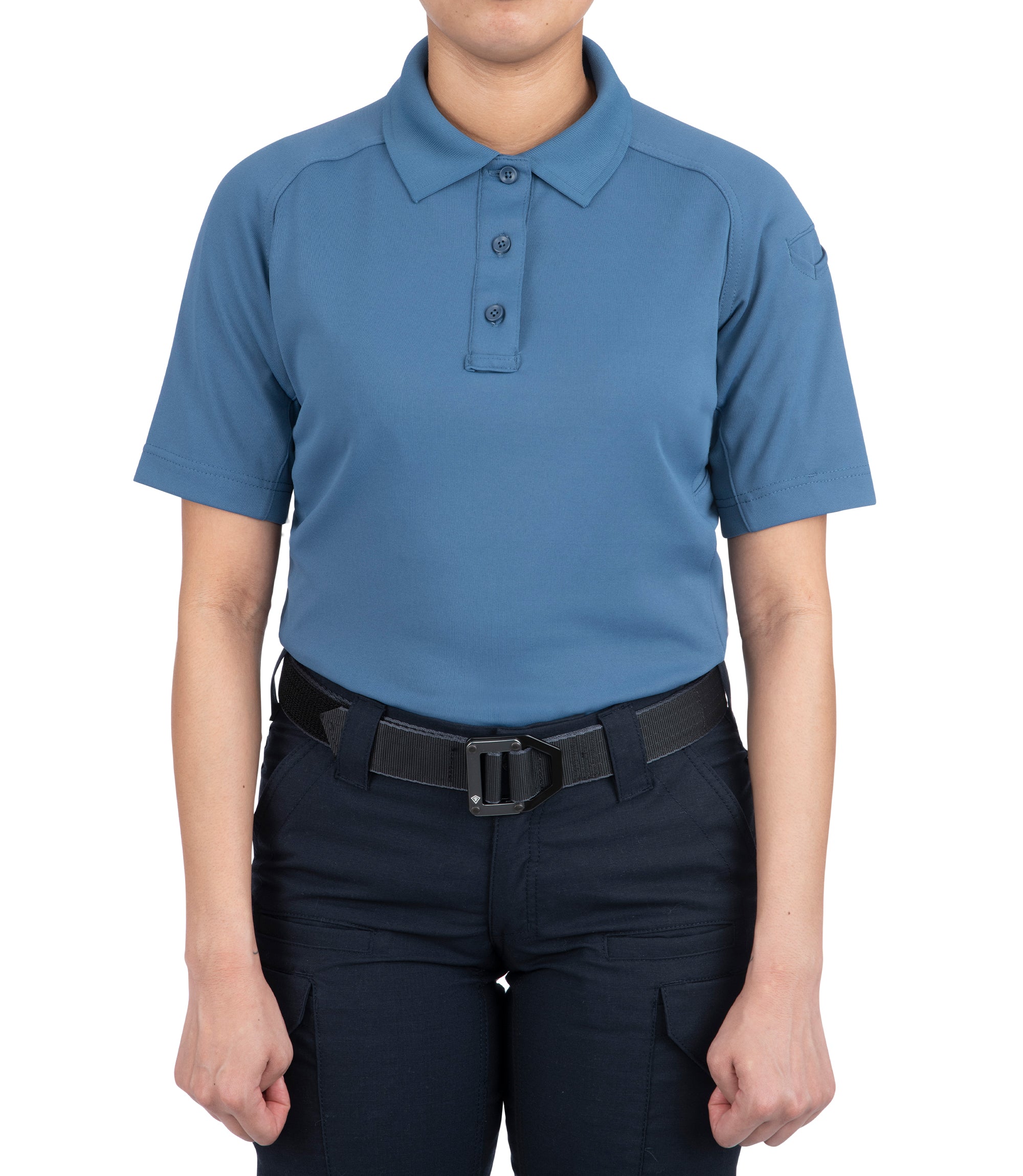 Front of Women's Performance Short Sleeve Polo in French Blue |color_french blue