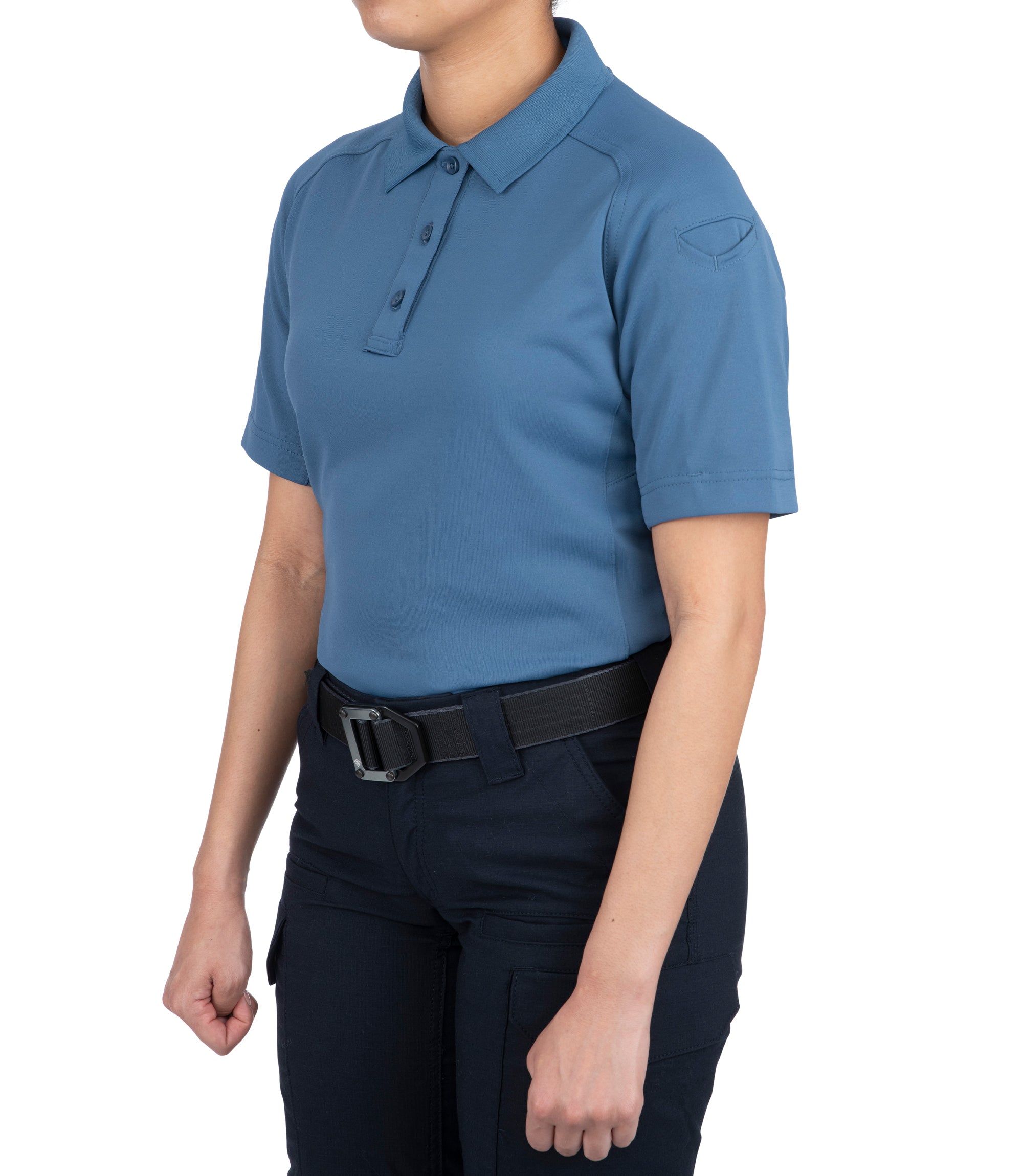 Side of Women's Performance Short Sleeve Polo in French Blue |color_french blue