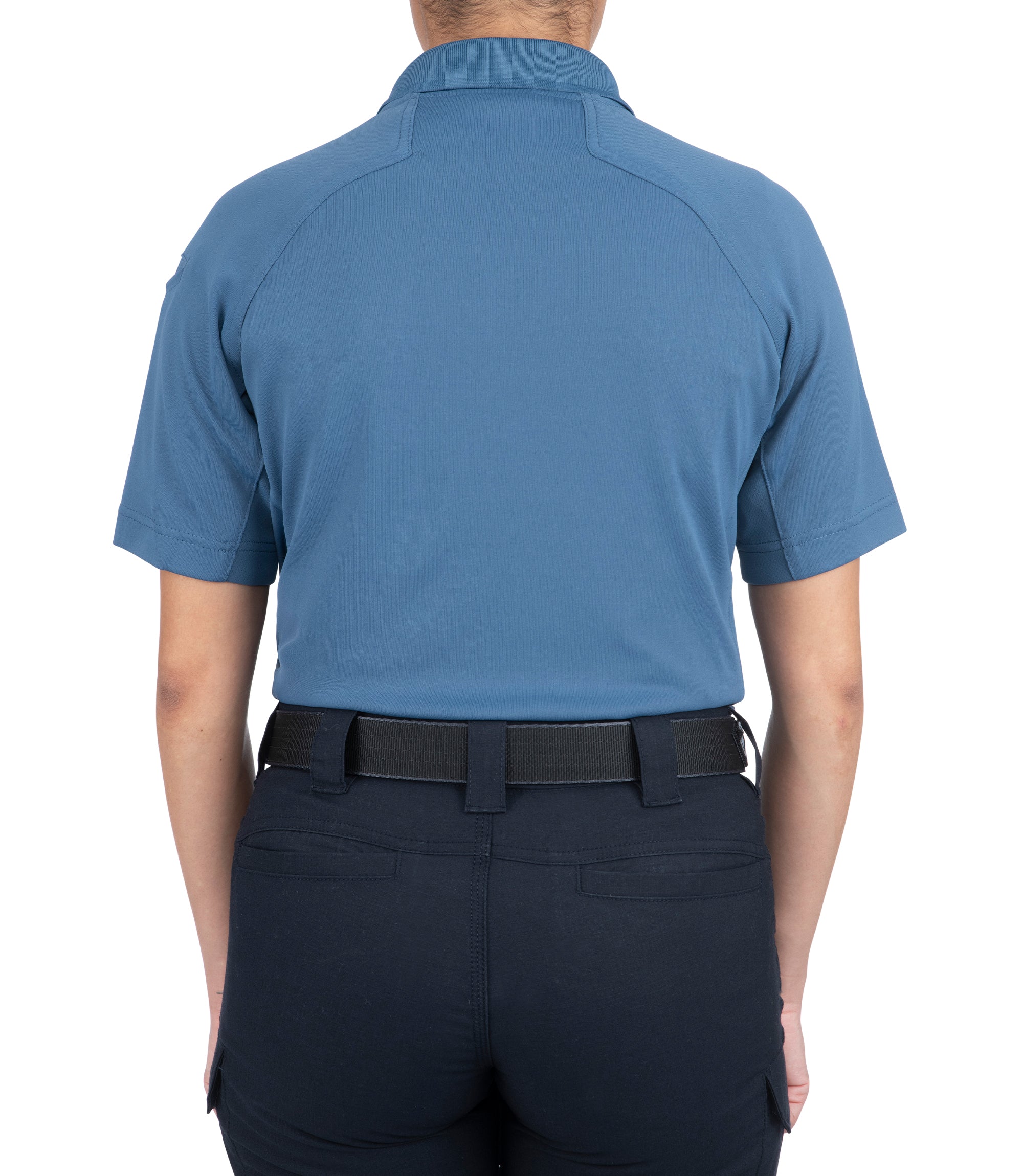 Back of Women's Performance Short Sleeve Polo in French Blue |color_french blue