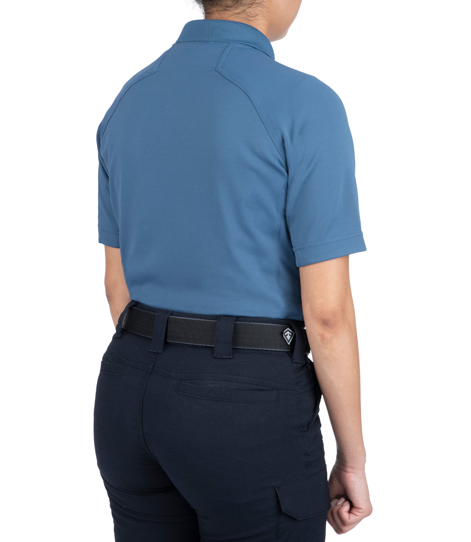 Side of Women's Performance Short Sleeve Polo in French Blue |color_french blue