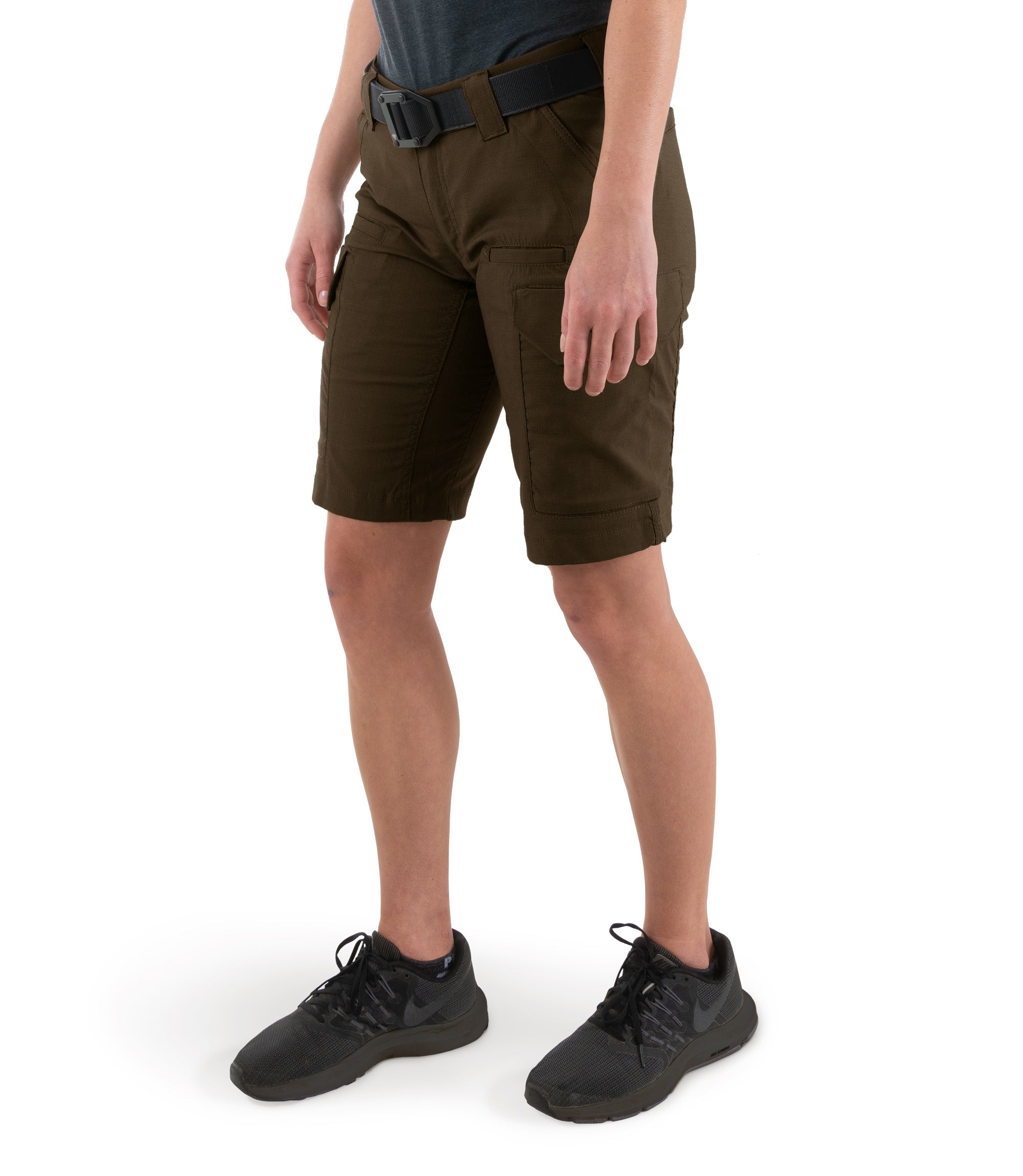 Left front side view of Women's V2 Tactical Short in Kodiak Brown|color_kodiak brown