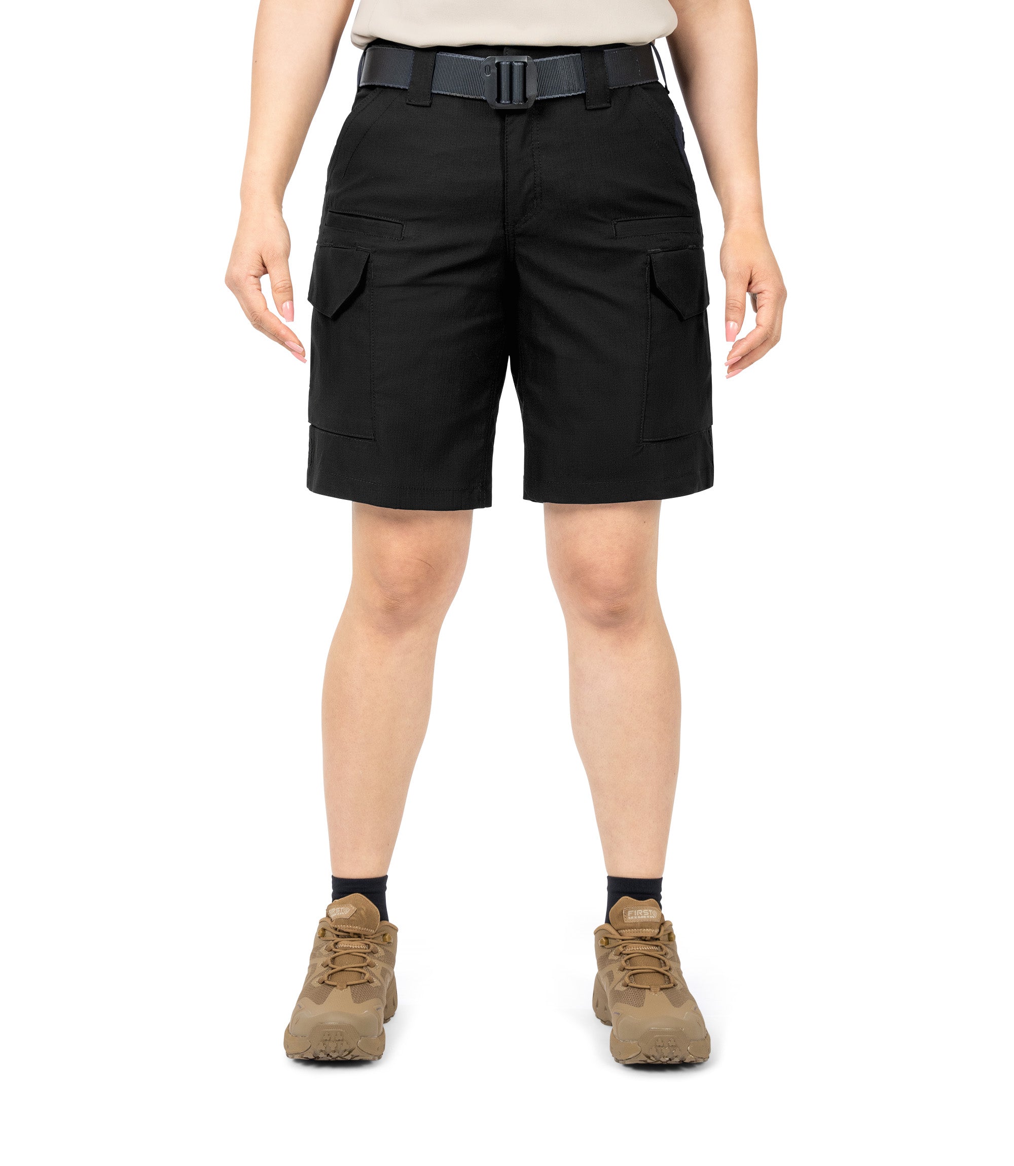Front view of Women's V2 Tactical Short in black|color_black