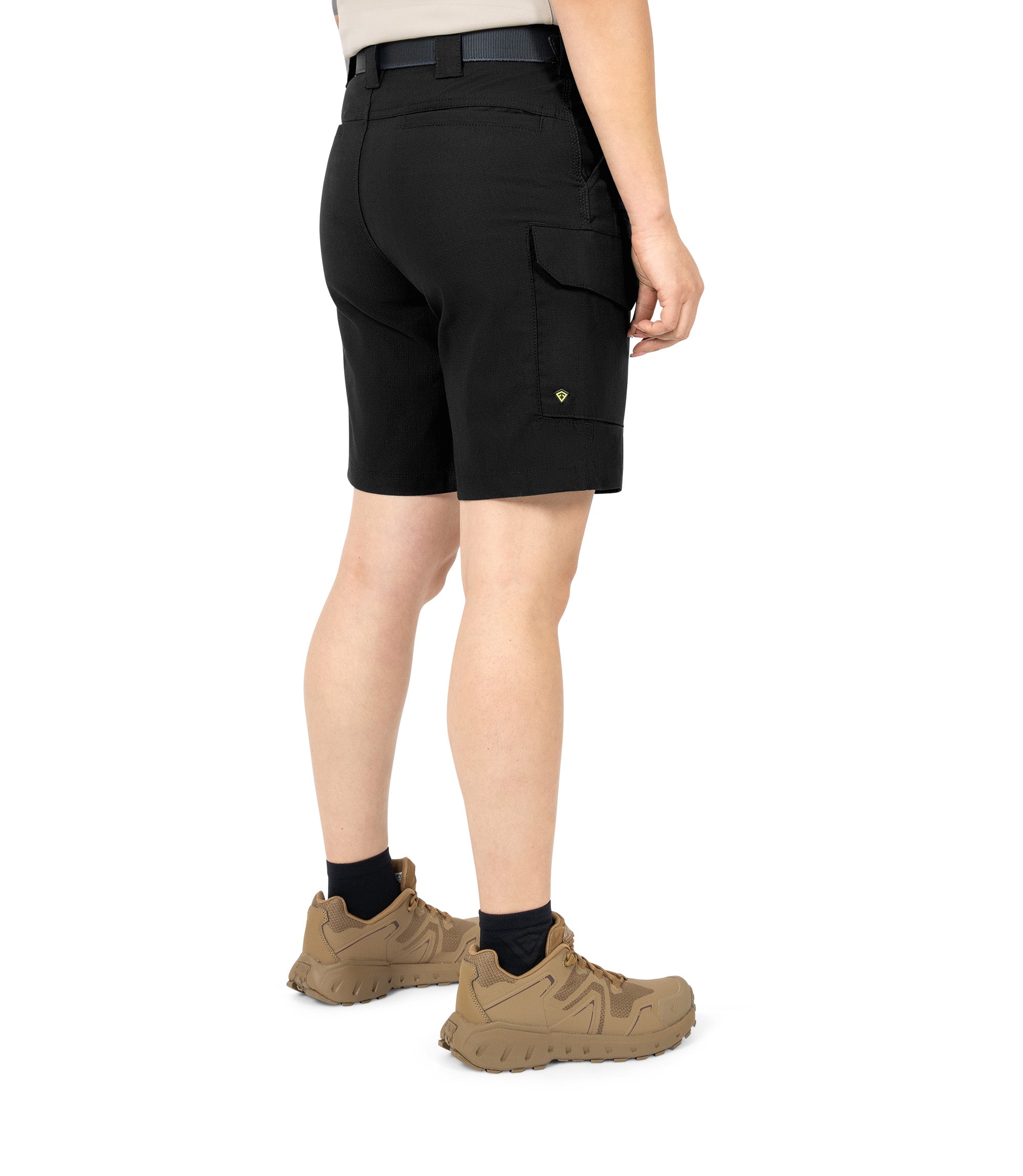 Right 1/4 back side view of Women's V2 Short in black|color_black