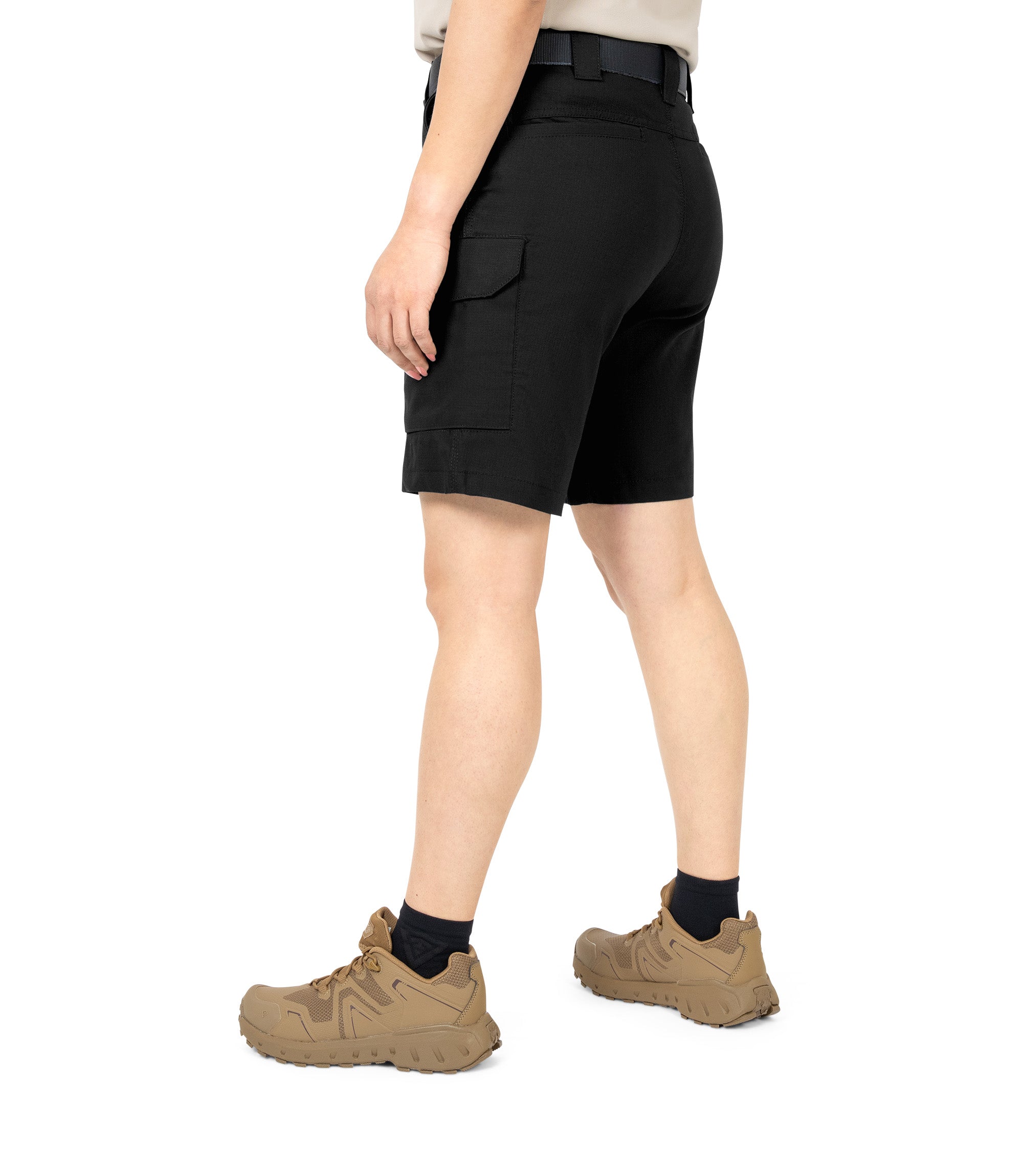 1/4 Left back side view of Women's V2 Short in black|color_black