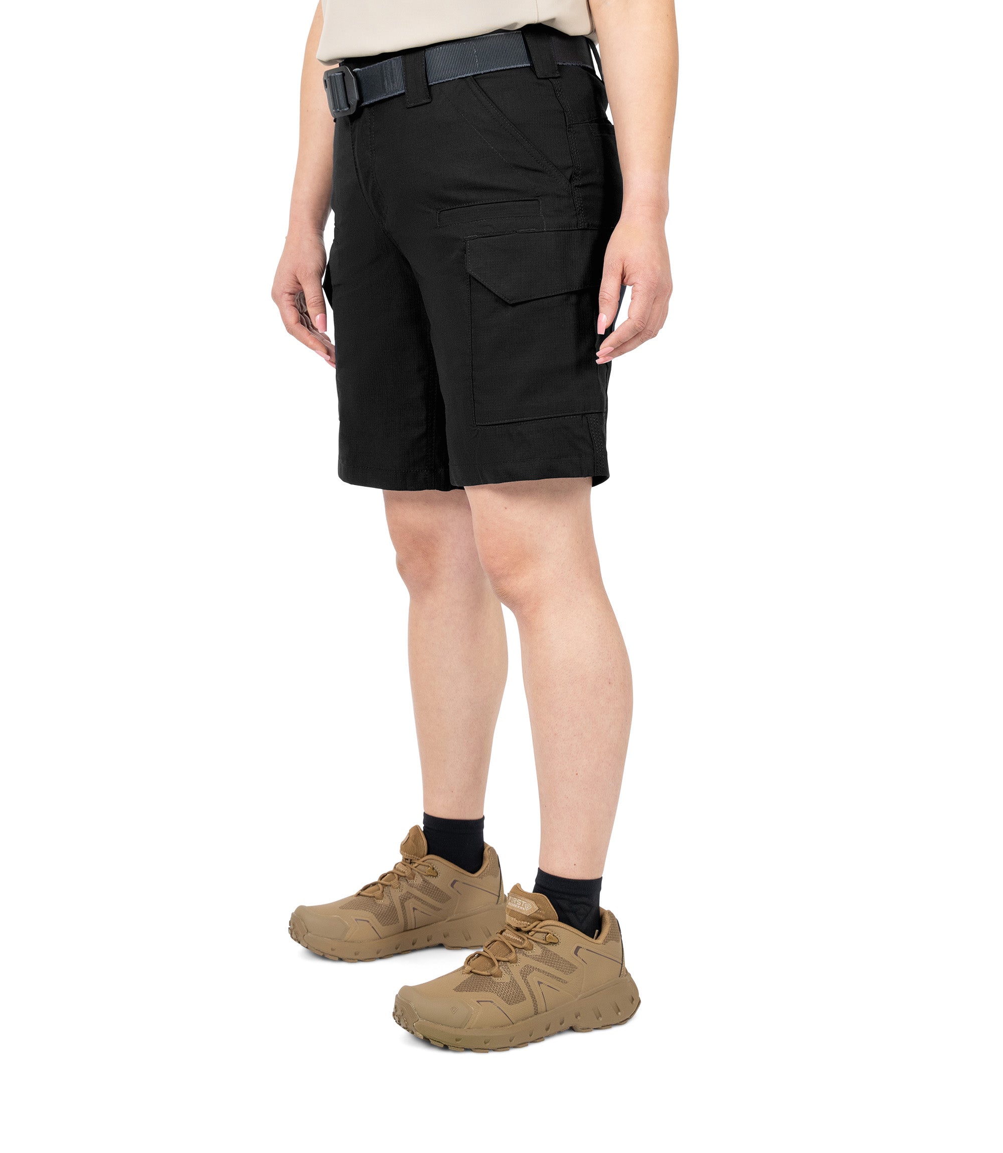 Front left 1/4 side view of Women's V2 Short in black|color_black