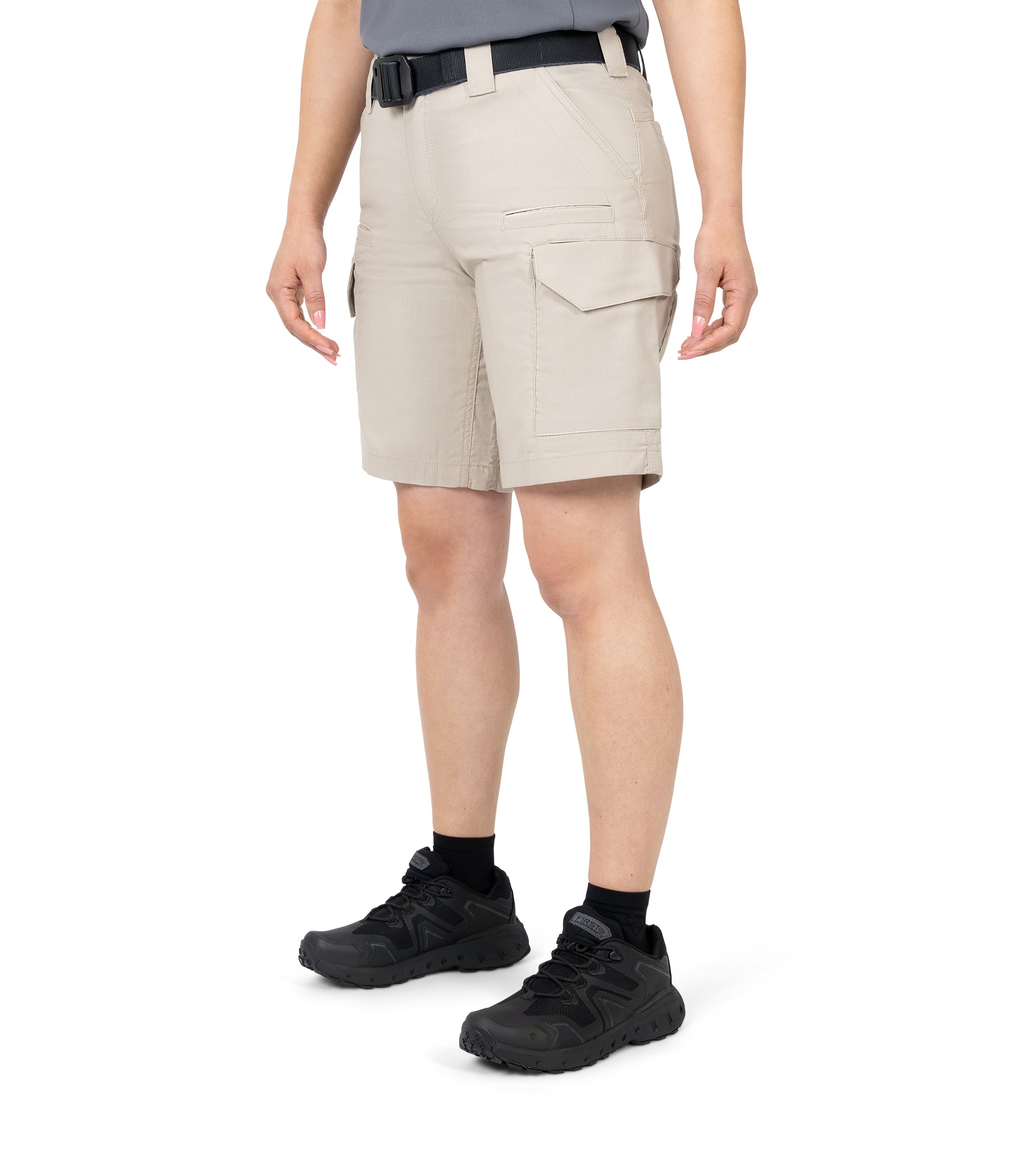 Front left 1/4 side view of Women's V2 Short in Khaki|color_khaki