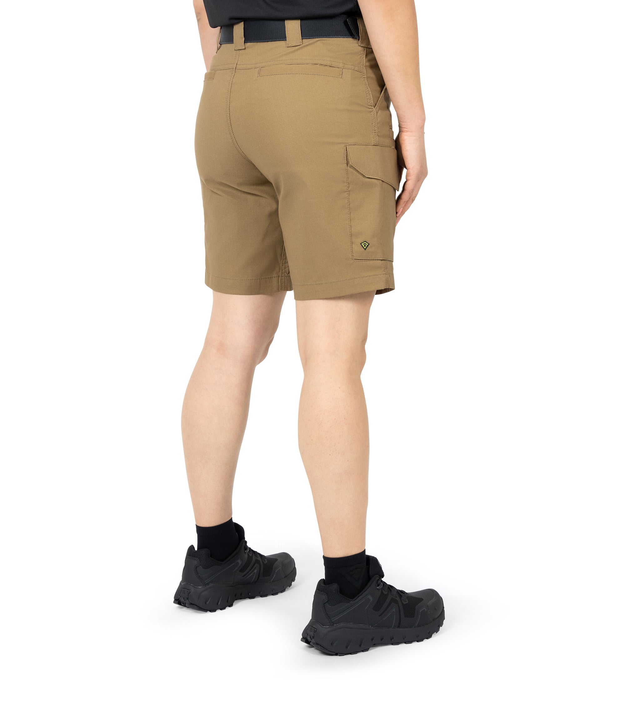 Right 1/4 back side view of Women's V2 Short in coyote brown|color_coyote brown