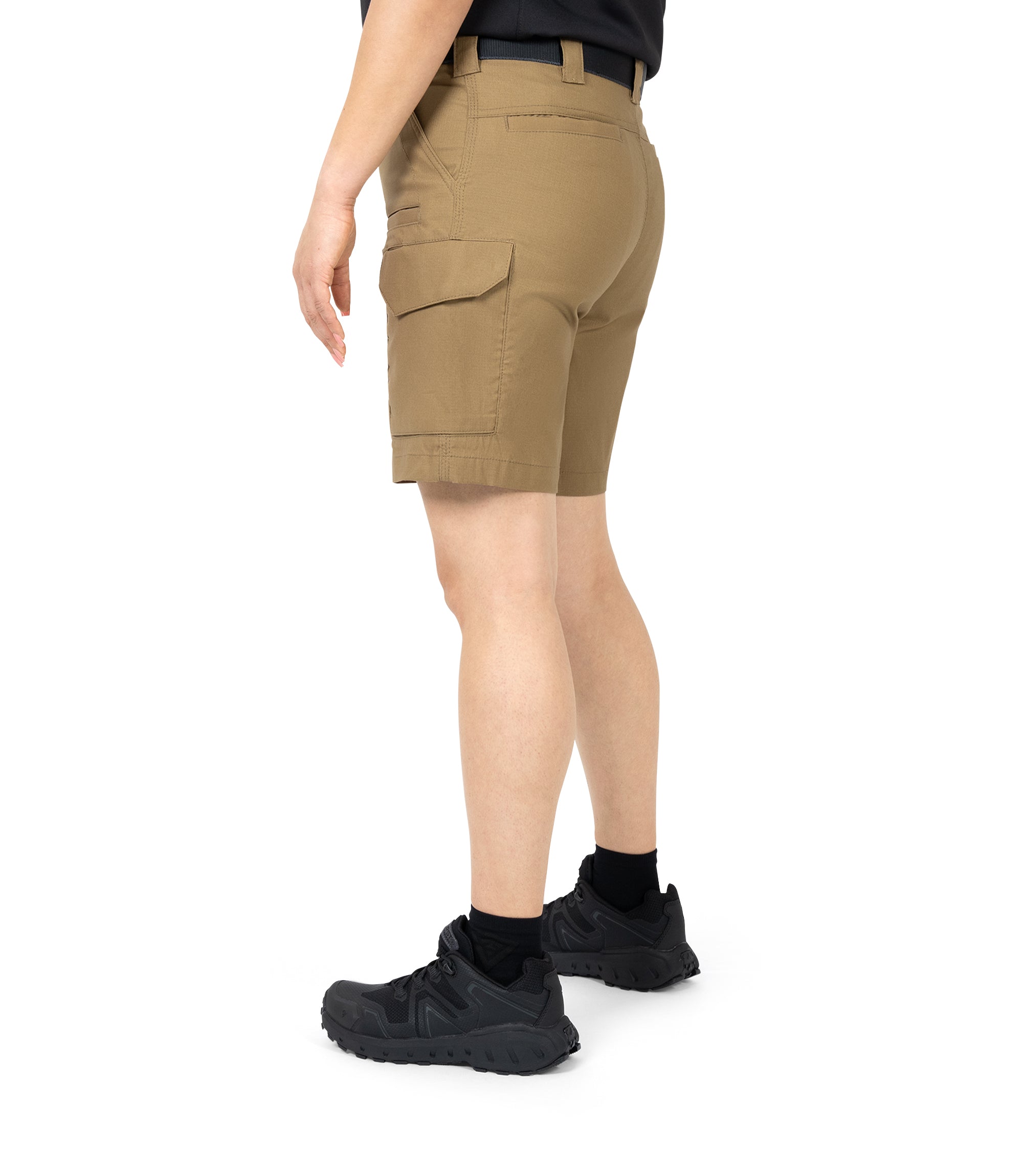 1/4 Left back side view of Women's V2 Short in coyote brown|color_coyote brown