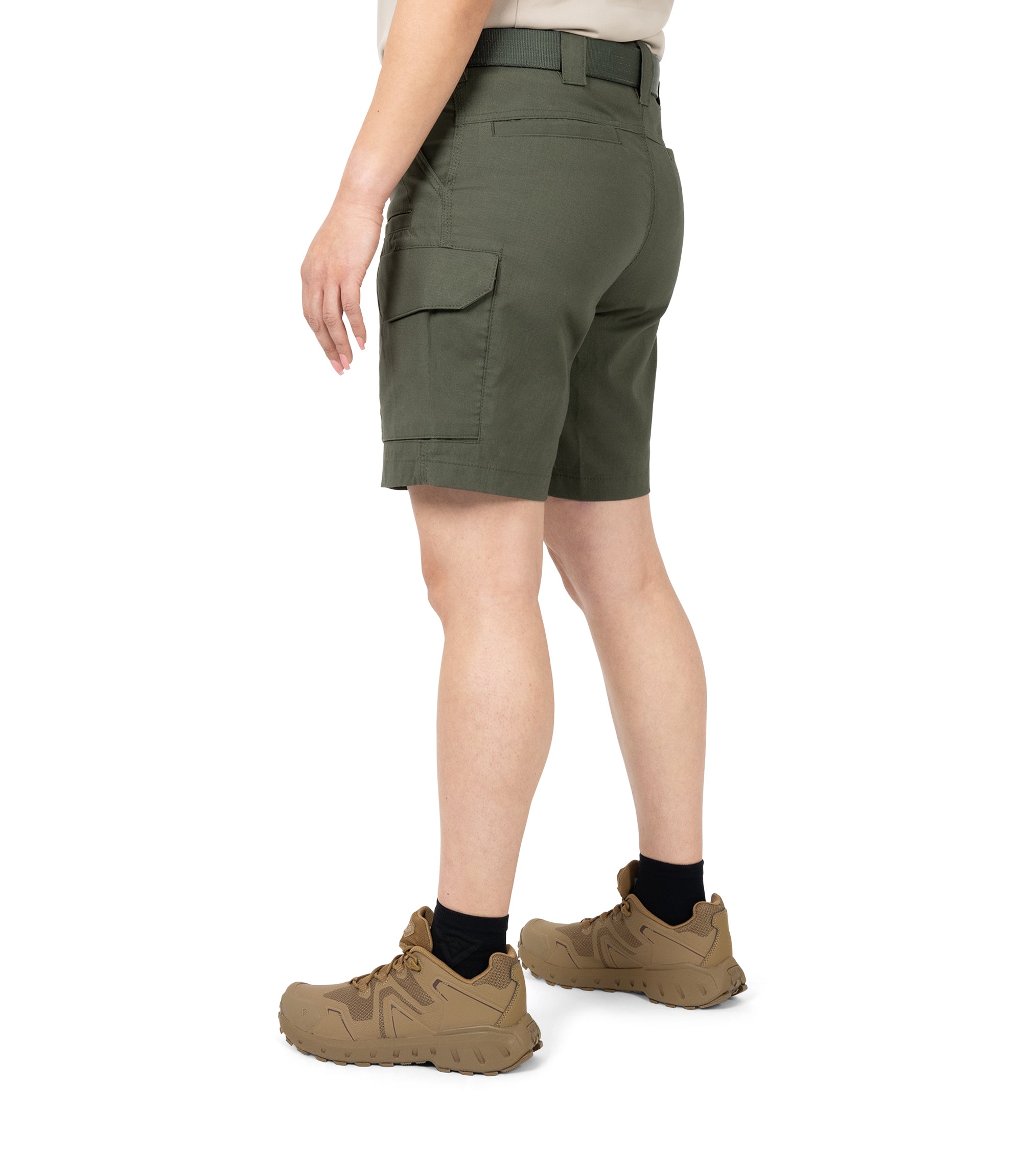 1/4 Left back side view of Women's V2 Short in OD Green|color_OD Green