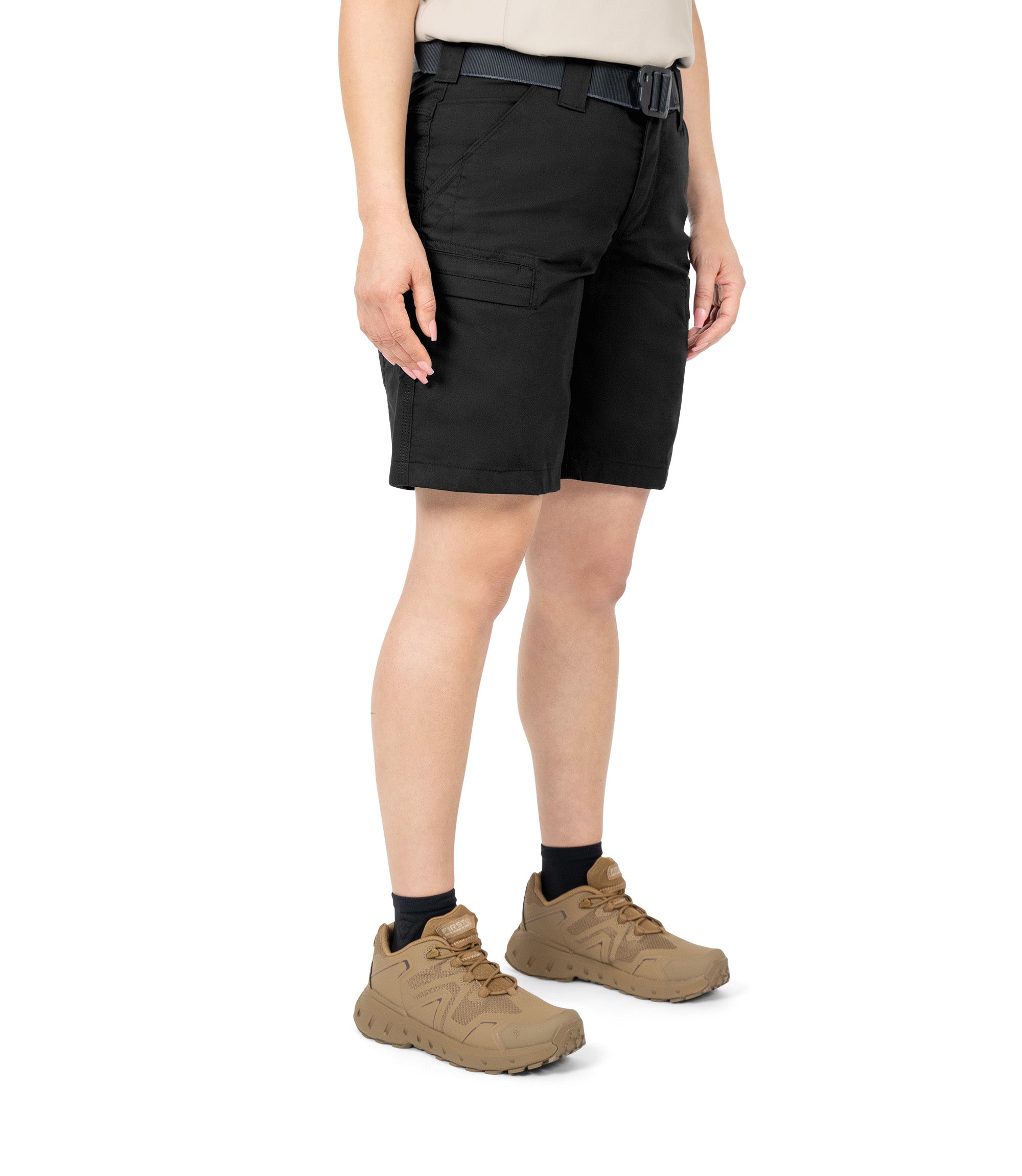 Front 1/4 Right side view of Women's A2 Short in black|color_black