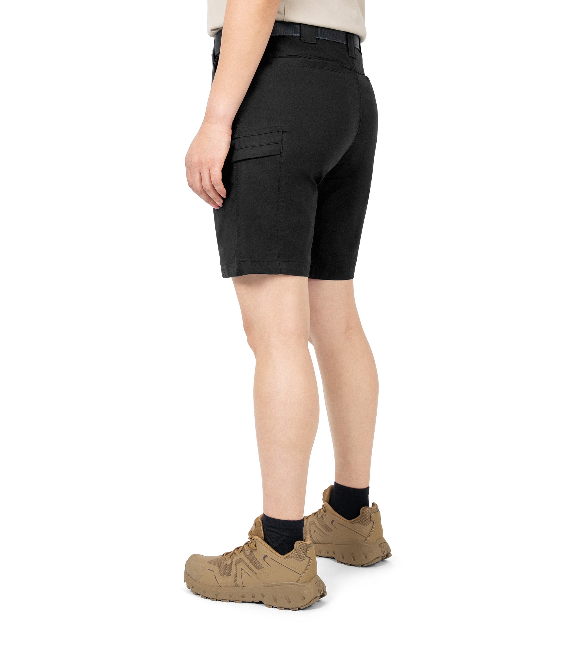 1/4 Left back side view of Women's A2 Short in black|color_black