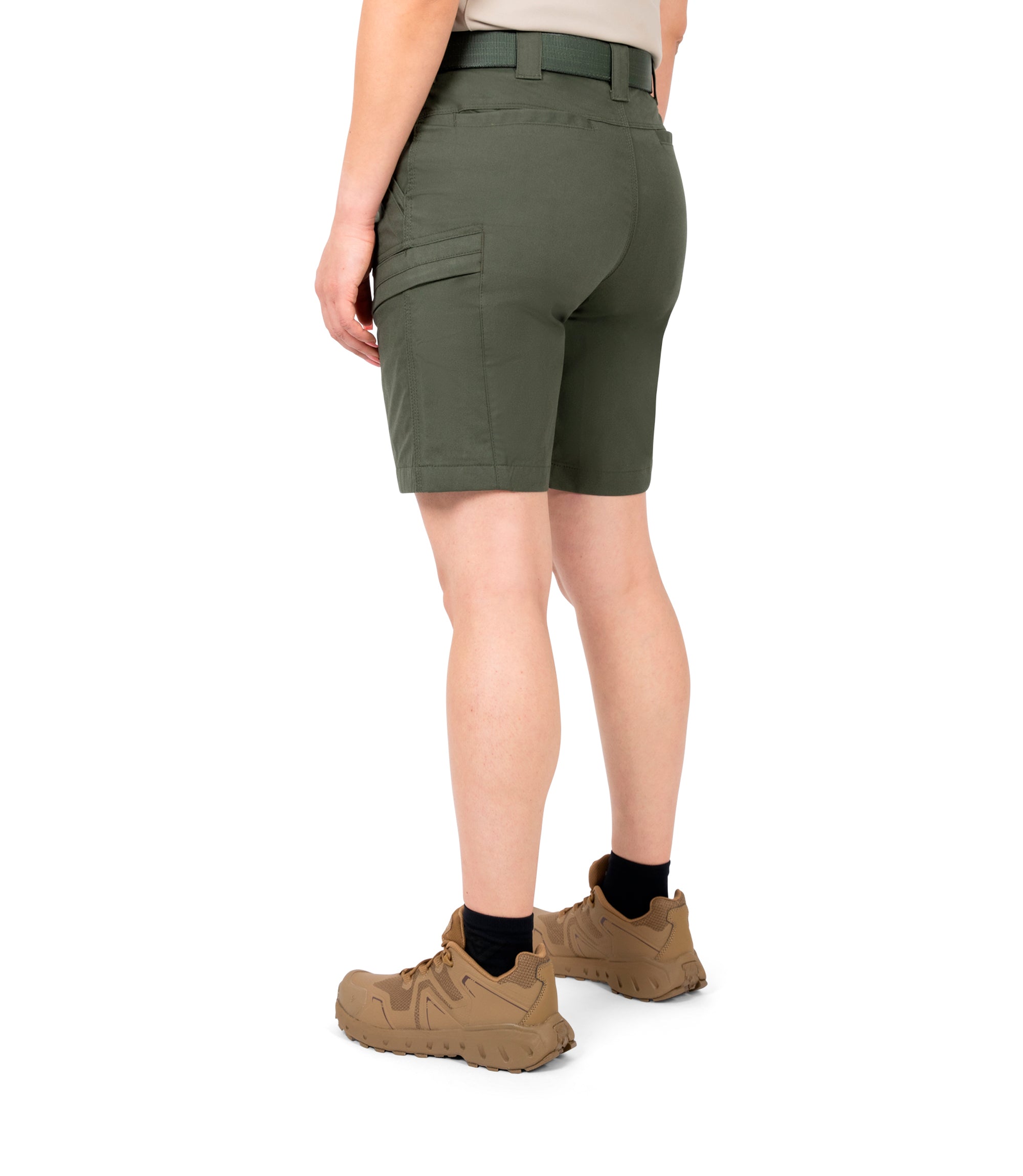 1/4 Left back side view of Women's A2 Short in OD Green|color_OD Green