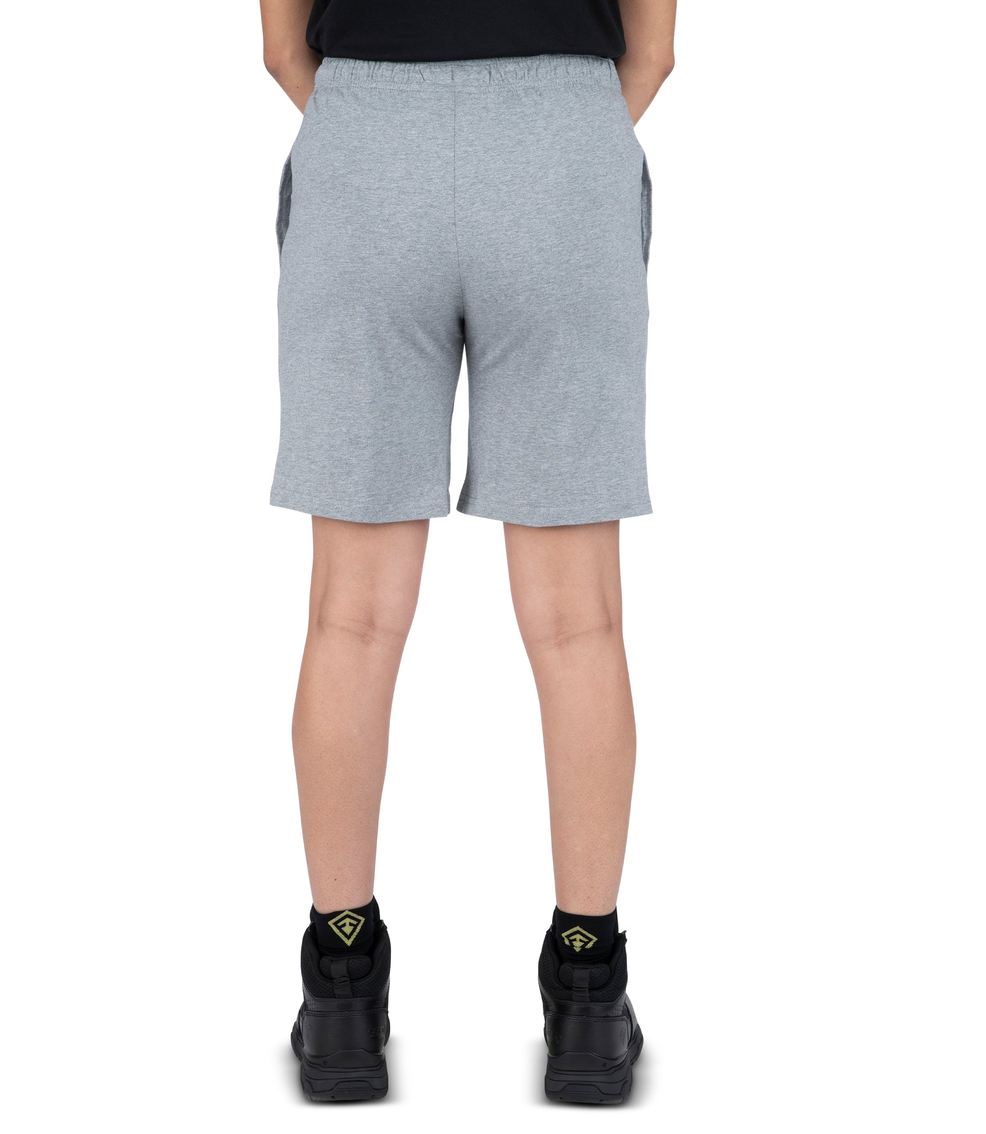 Back view of Women's Tactix PT Cotton Training Short in Heather Grey|color_heather grey