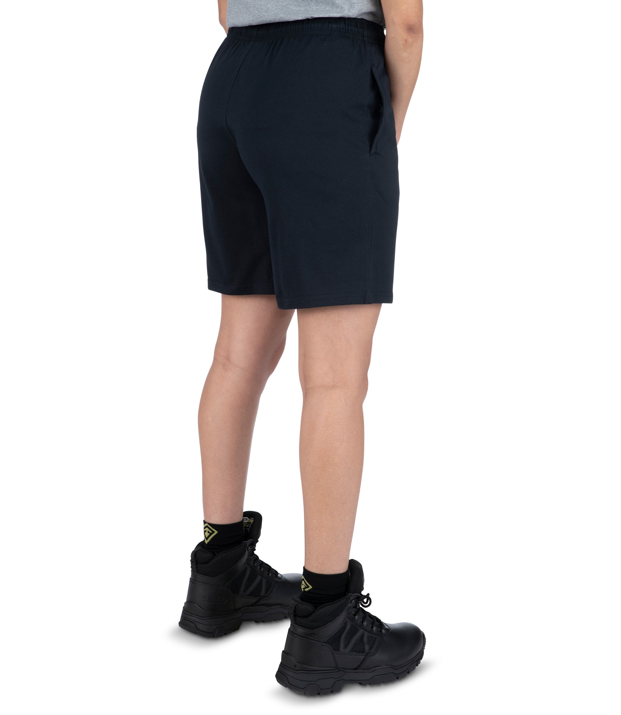 Right back side view of Women's Tactix PT Cotton Training Short in Midnight Navy|color_midnight navy