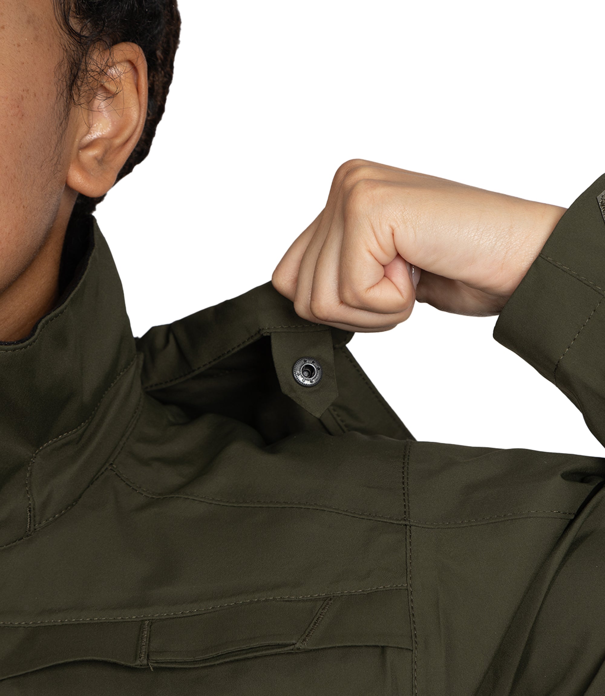 Snap hood of Women's Tactix 3-In-1 System Parka in OD Green|color_od green