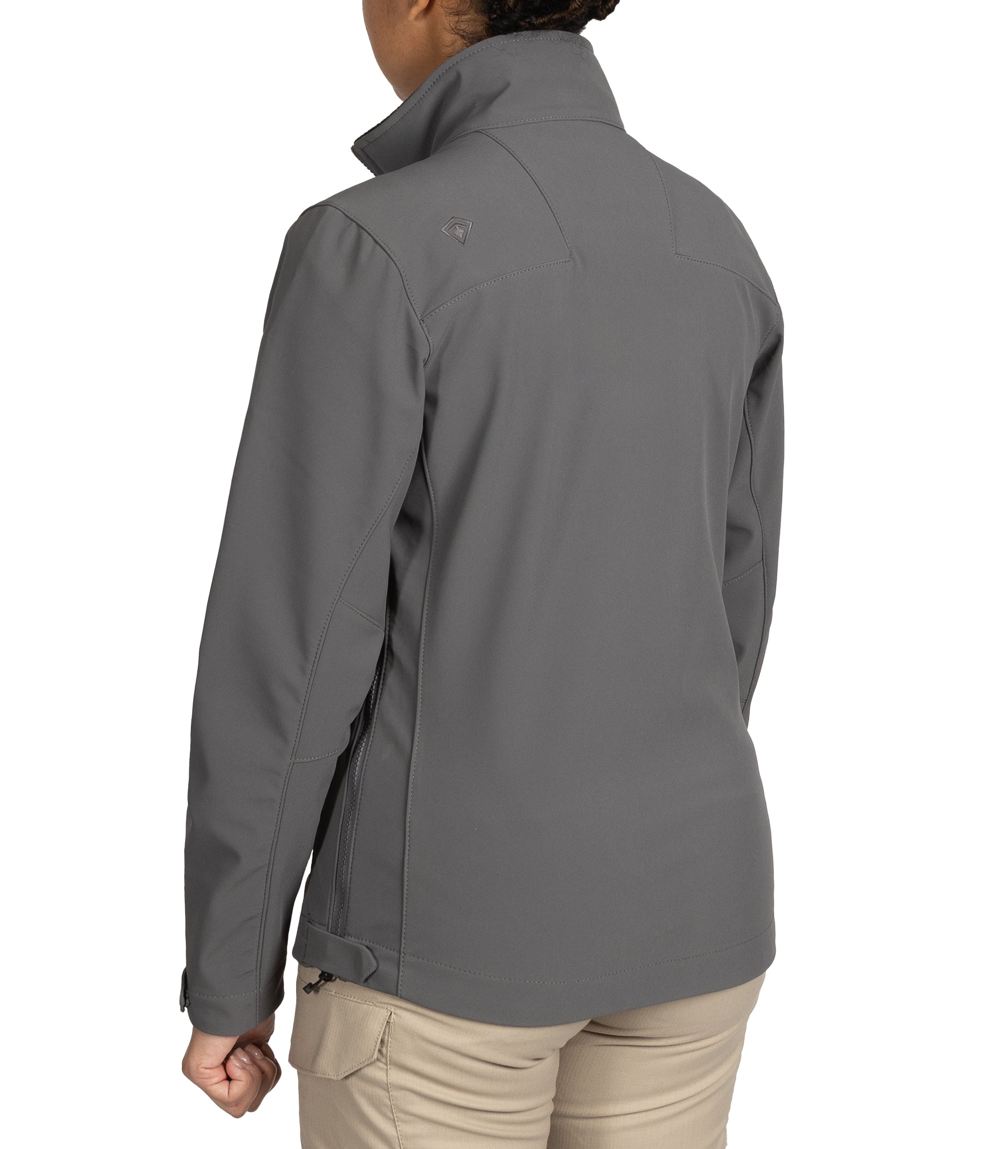Left back side view of Women’s Tactix Softshell Jacket in Wolf Grey|color_wolf grey