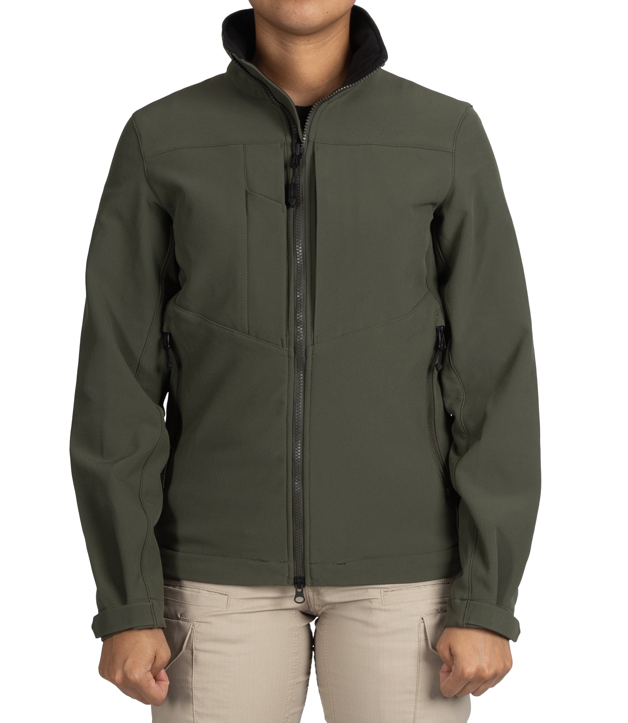 Front view of Women’s Tactix Softshell Jacket in OD Green|color_od green