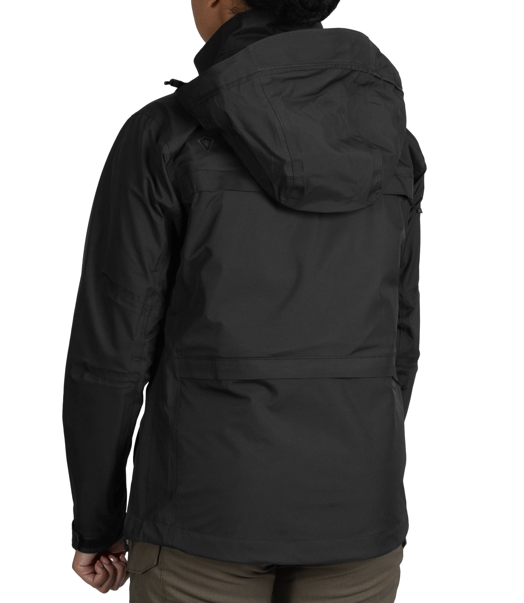 Left back side view of Women’s Tactix Parka Shell Black|color_black