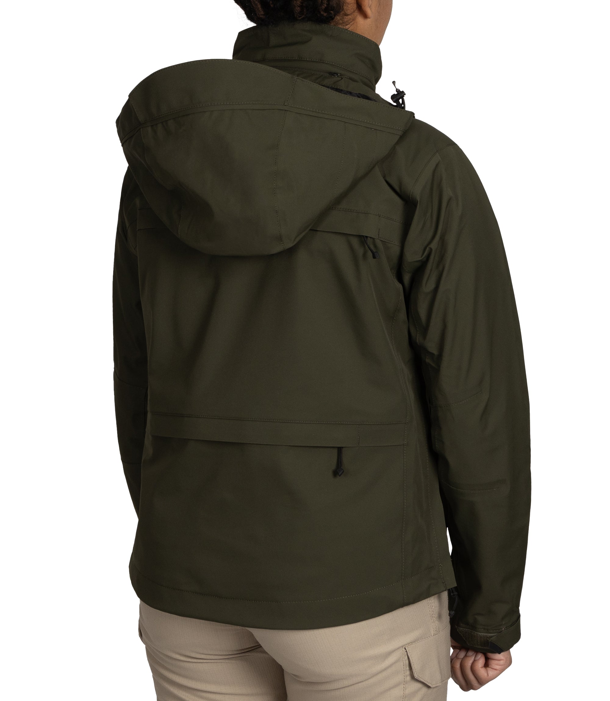 Right back side view of Women’s Tactix Parka Shell in OD Green|color_od green