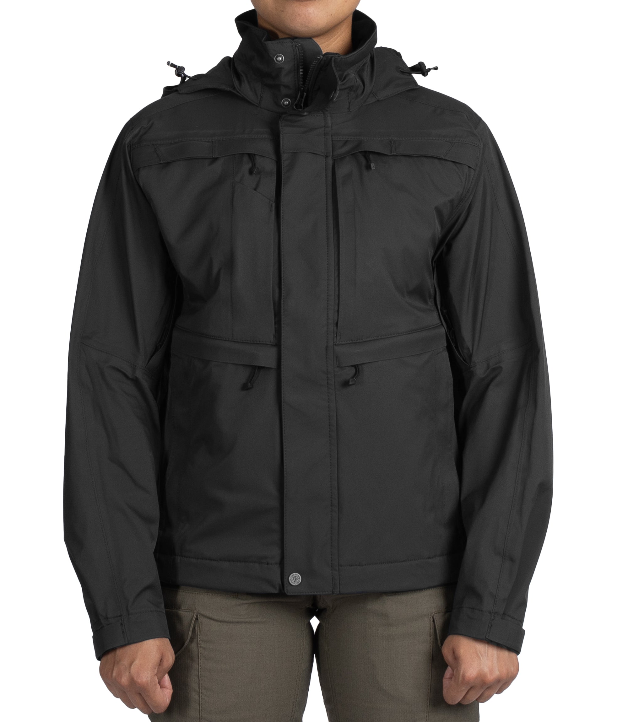 Front view of Women’s Tactix Jacket Shell in Black|color_black